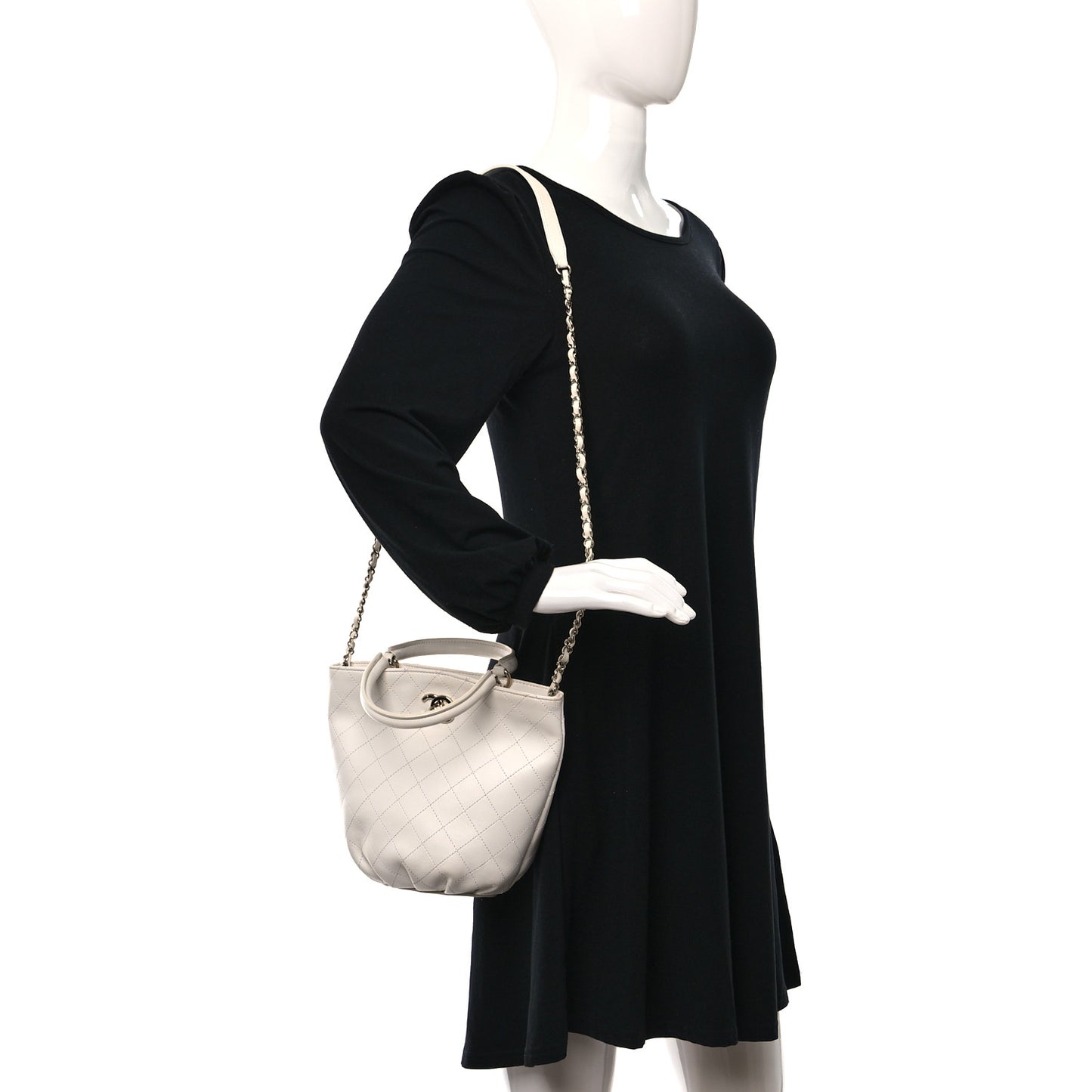 Lambskin Stitched Small Shopping Tote White
