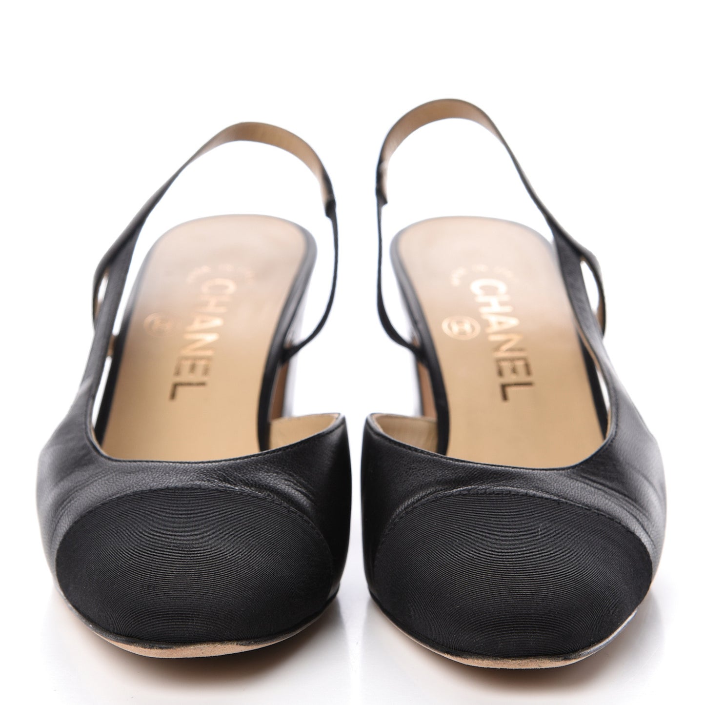 Goatskin Grosgrain Cap Toe CC Slingback Pumps 36 Black
