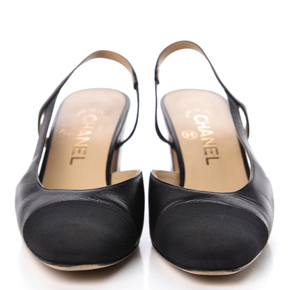 Chanel Goatskin Grosgrain Cap Toe CC Slingback Pumps 36 Black 2 of 16