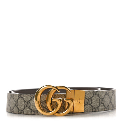 Gucci GG Supreme Monogram Plutone Calfskin Double G Reversible 37mm Belt 120 48 Beige Ebony New Acero 1 of 5