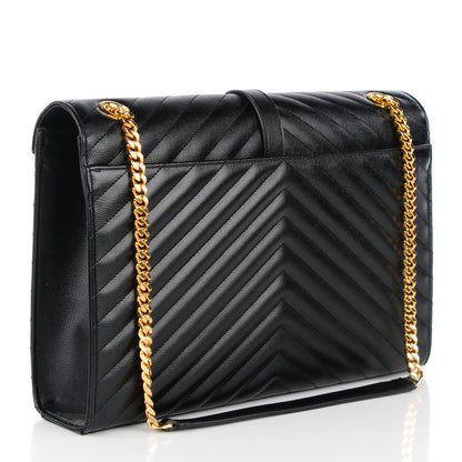 Saint Laurent Grain De Poudre Matelasse Chevron Large Monogram Satchel Black 3 of 8