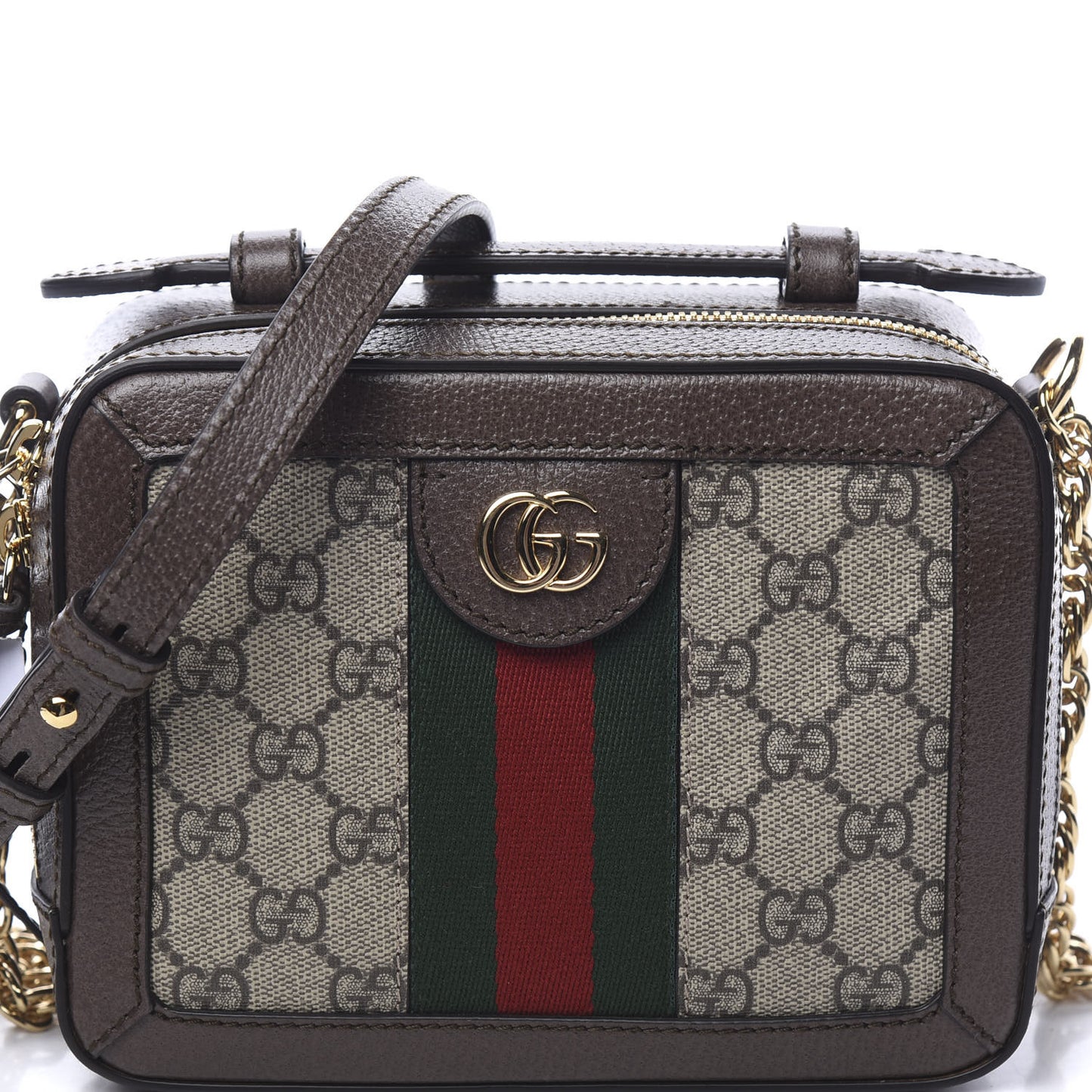 GG Supreme Monogram Mini Ophidia Top Handle Shoulder Bag Brown