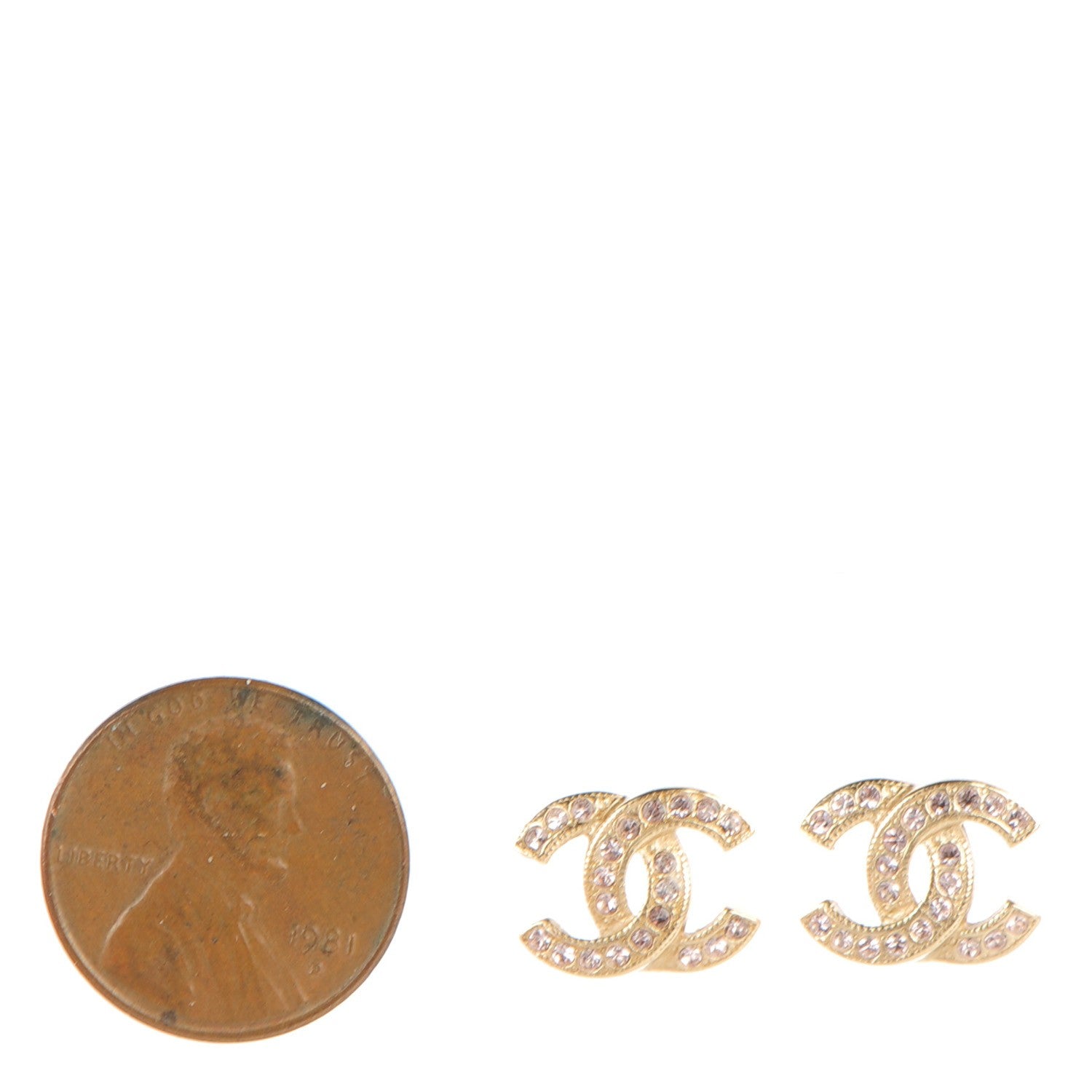 Chanel Crystal Twisted CC Earrings Light Gold Pale Pink 2 of 5