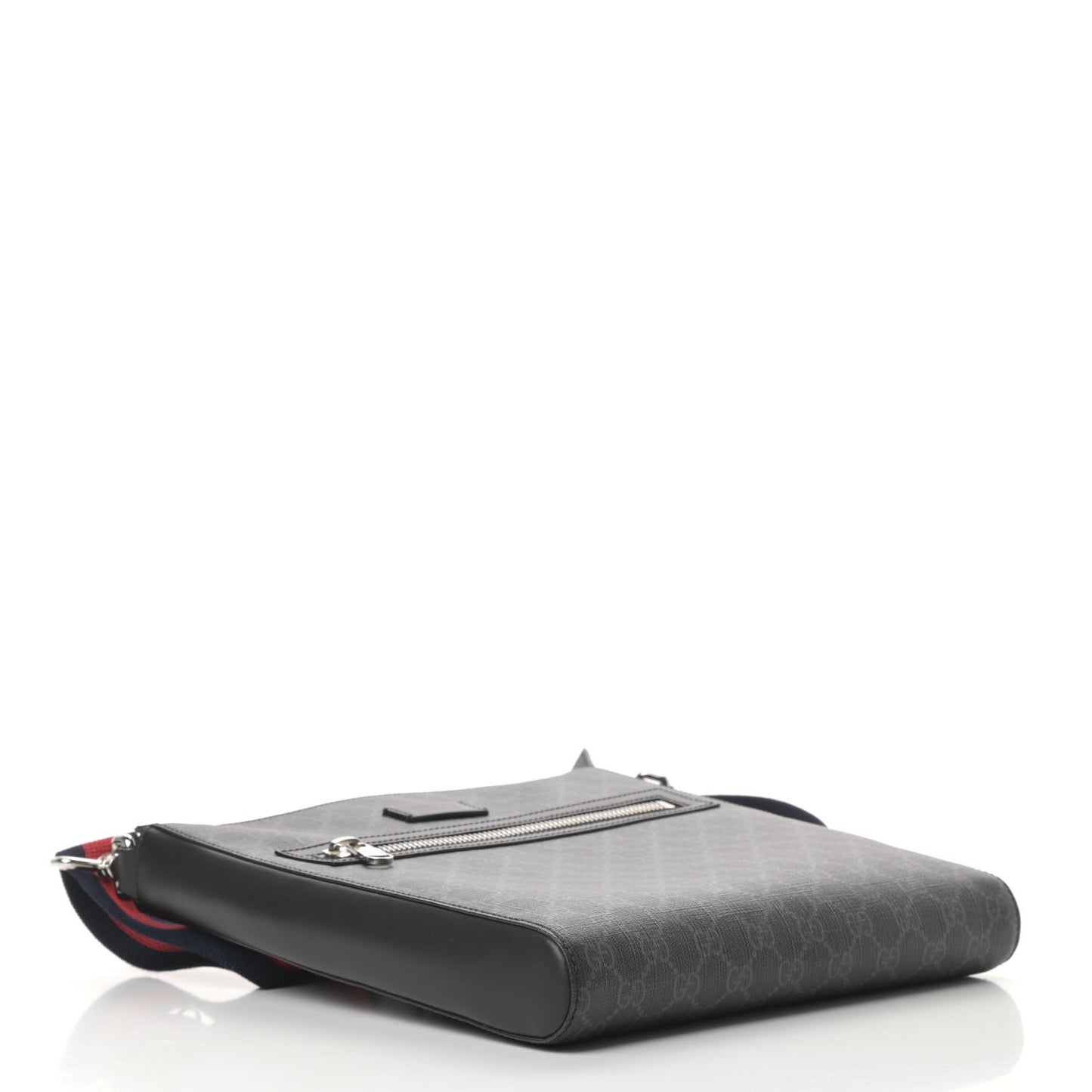 GG Supreme Monogram Appia Calfskin Web Flat Messenger Bag Black Grey
