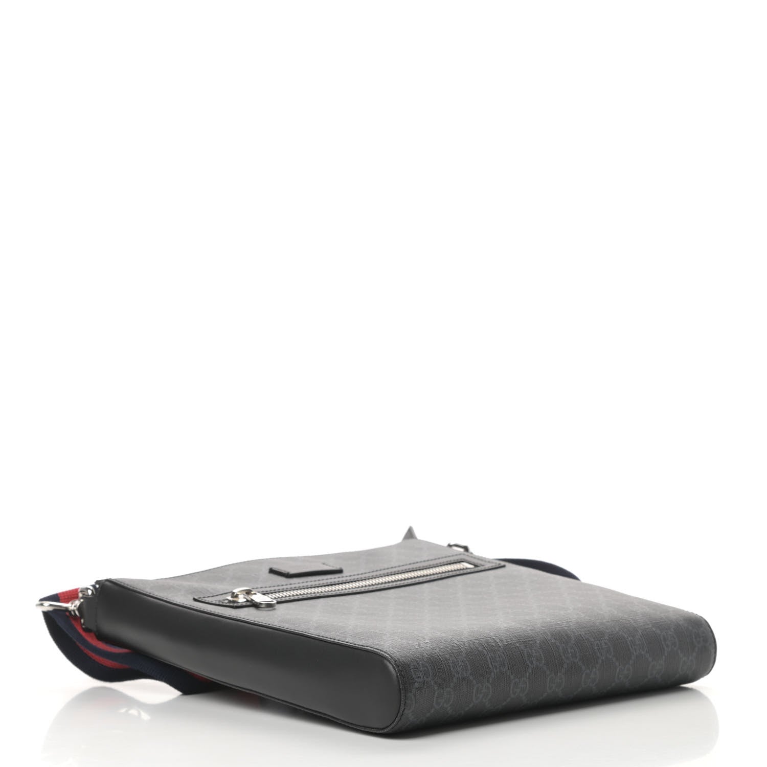 Gucci GG Supreme Monogram Appia Calfskin Web Flat Messenger Bag Black Grey 4 of 12