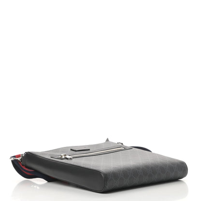 Gucci GG Supreme Monogram Appia Calfskin Web Flat Messenger Bag Black Grey 4 of 12