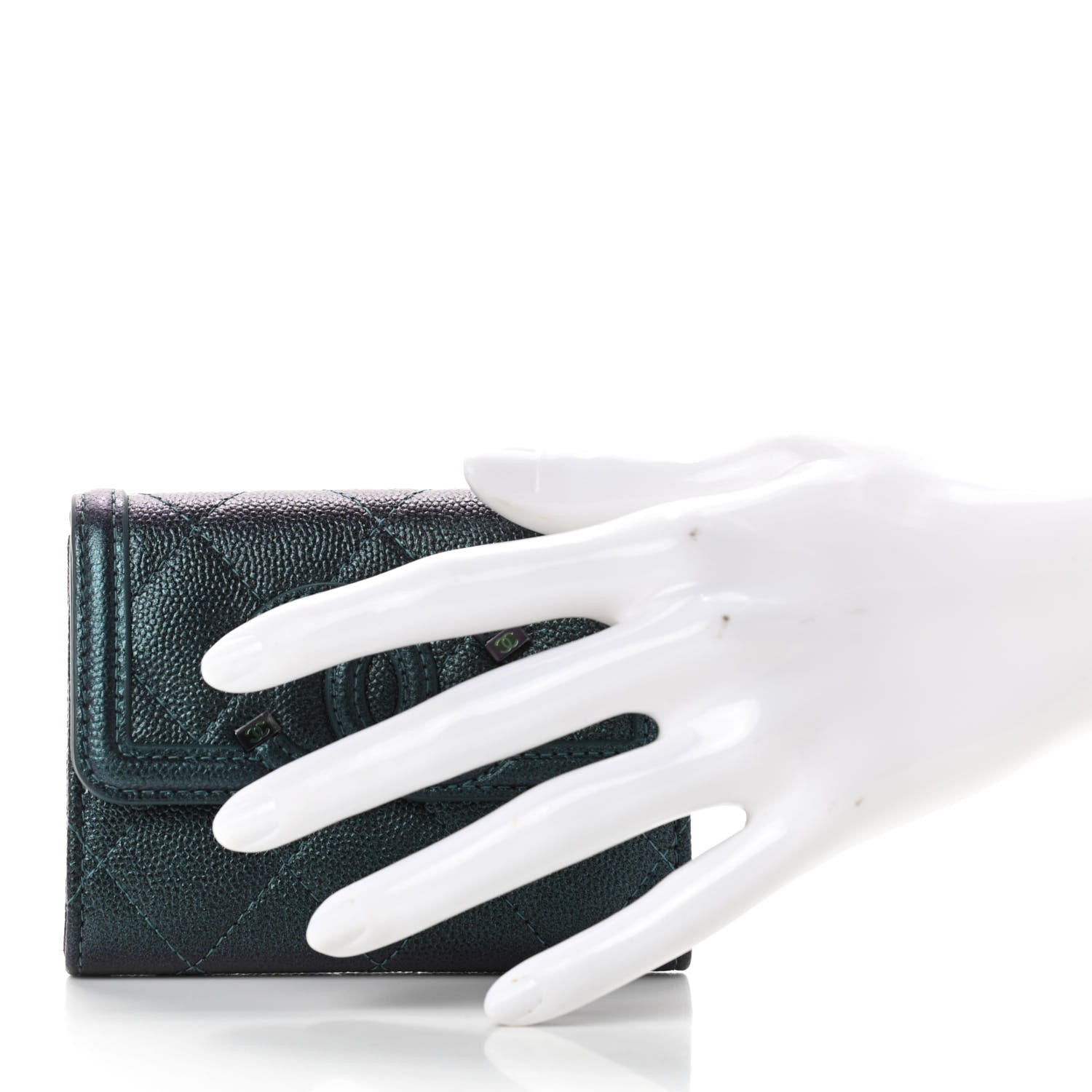 Chanel Iridescent Caviar Quilted Filigree Flap Card Holder Dark Turquoise 4 of 14