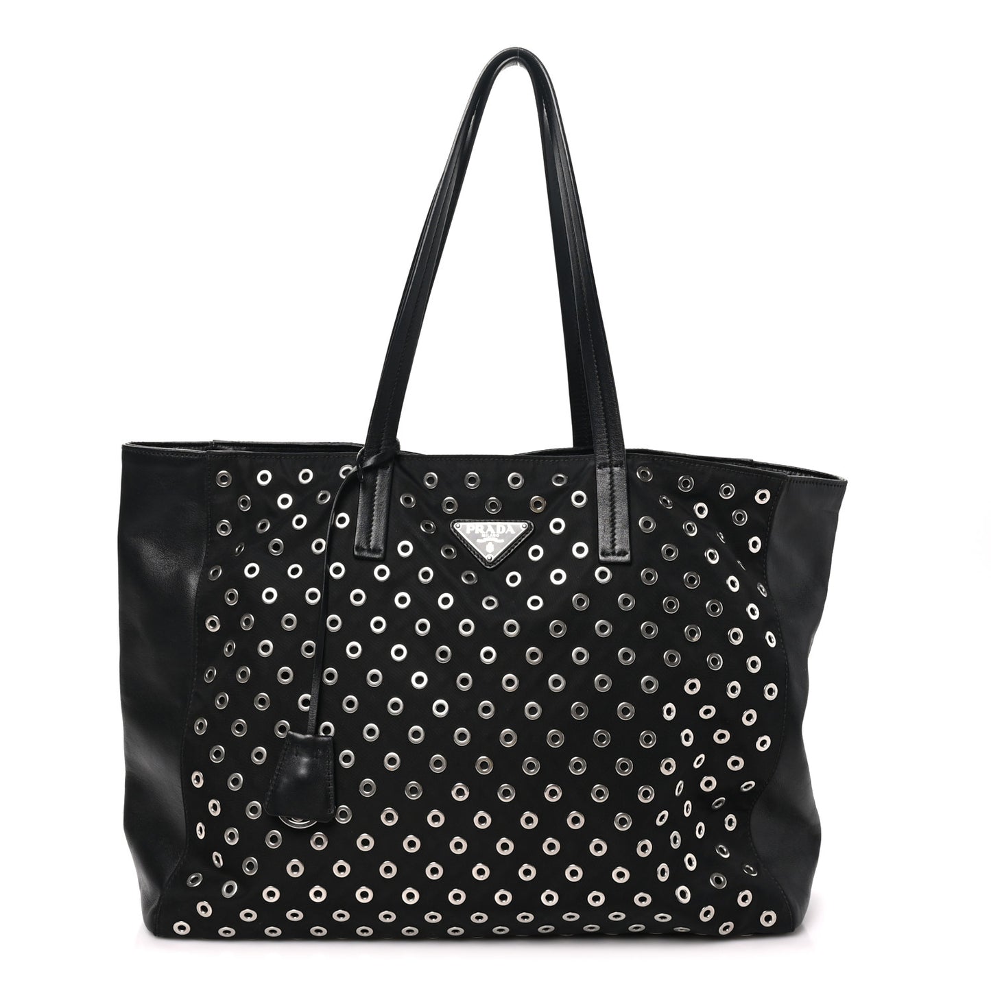 Tessuto Nylon Calfskin Grommet Tote Black