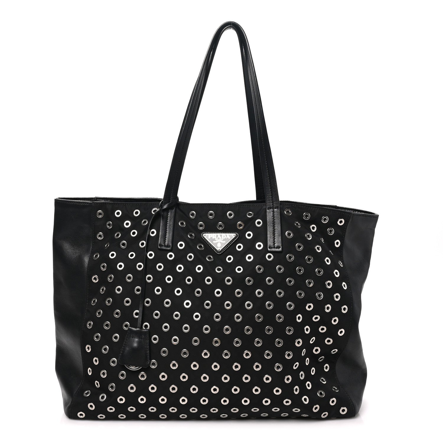 Prada Tessuto Nylon Calfskin Grommet Tote Black 1 of 8