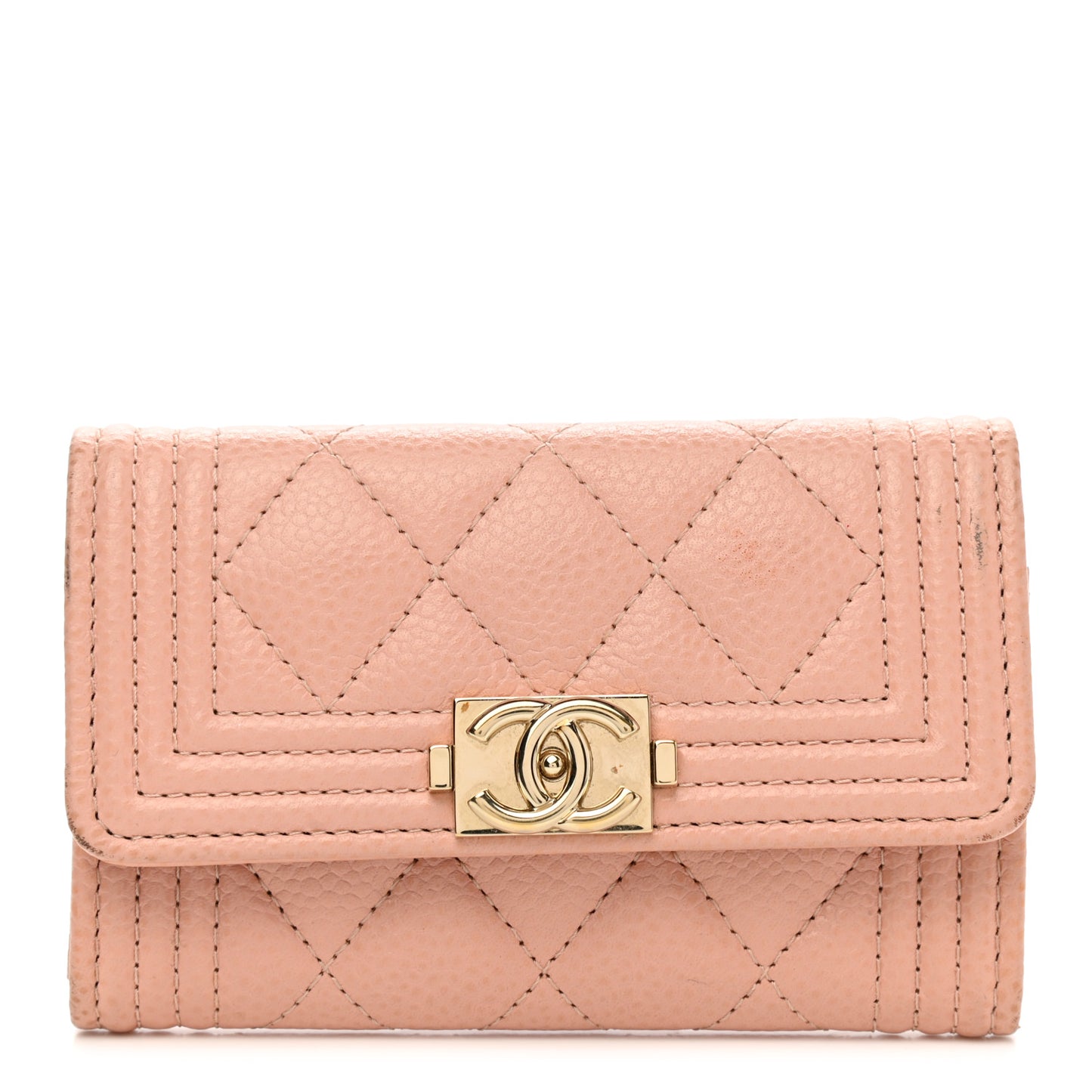 Caviar Quilted Boy Card Holder Wallet Light Pink