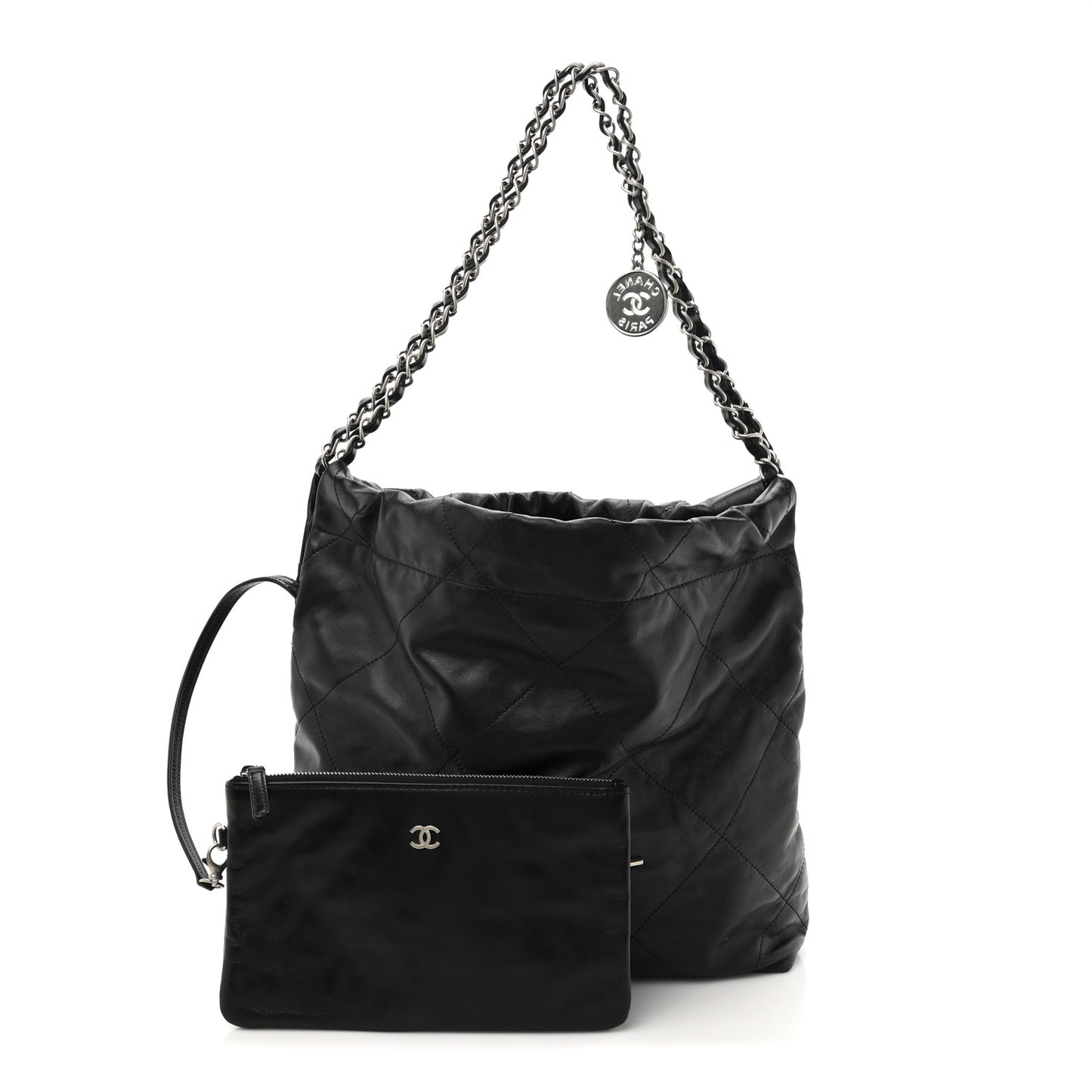 Shiny Calfskin Quilted Small Chanel 22 Black