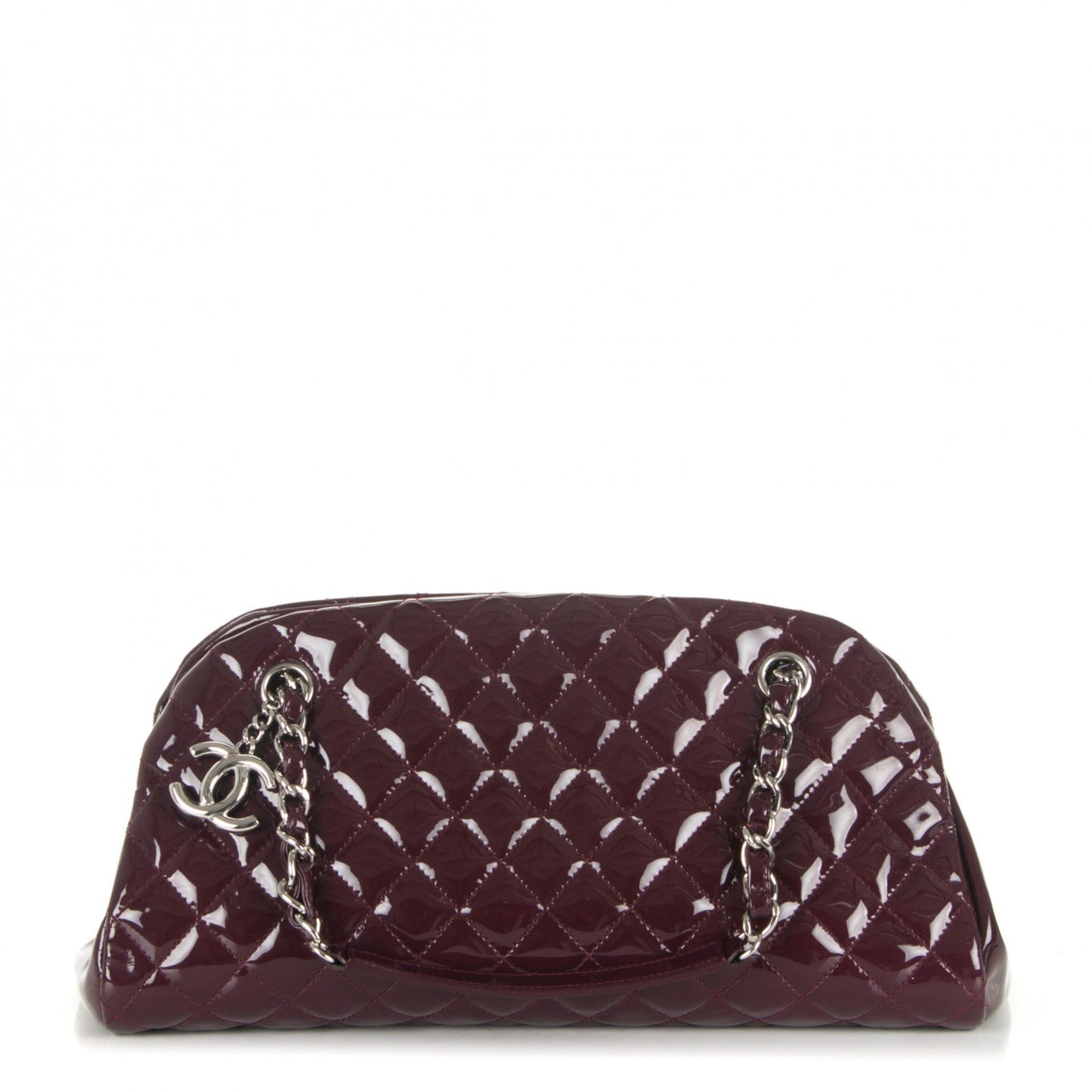 Patent Quilted Medium Just Mademoiselle Bowling Bag Burgundy