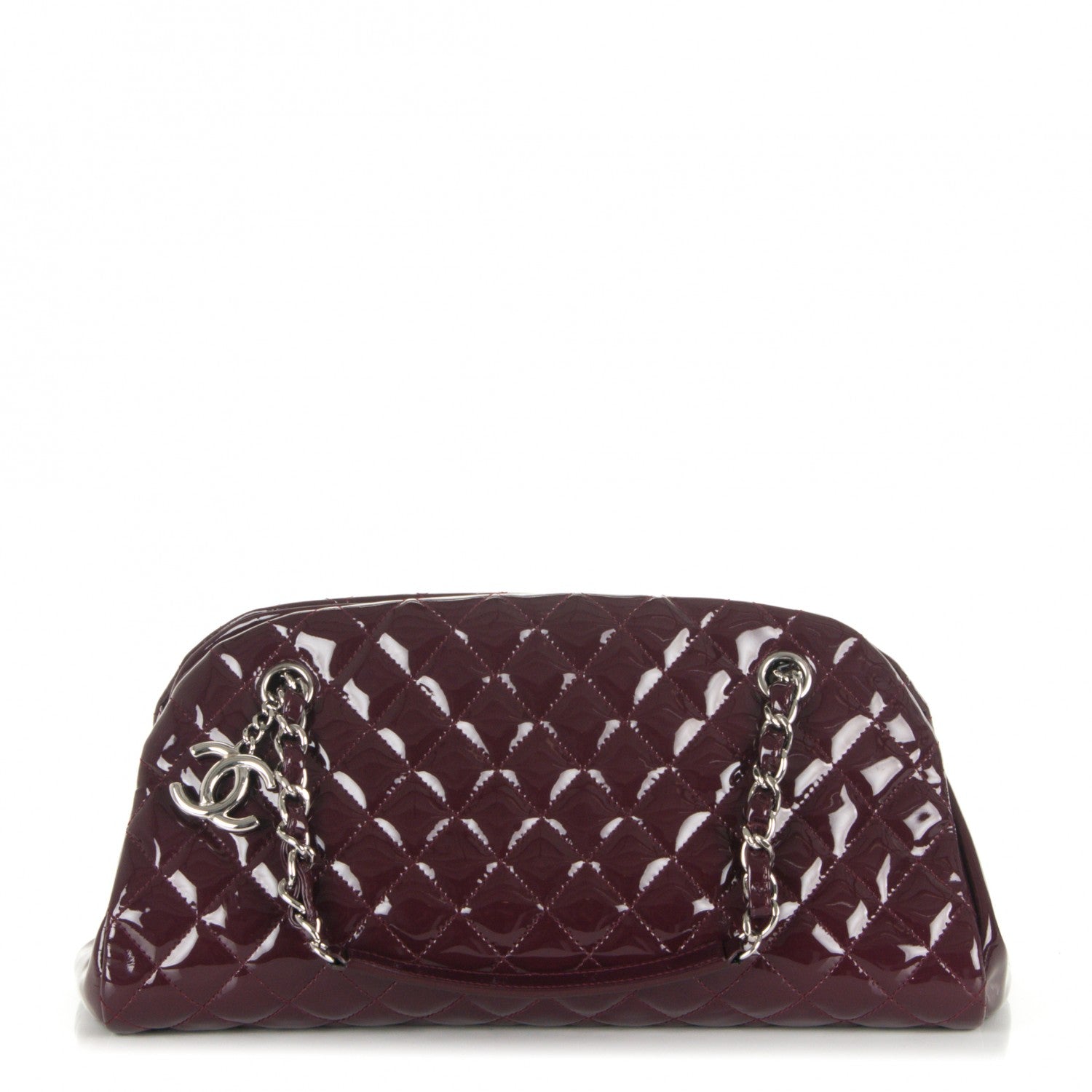 Chanel Patent Quilted Medium Just Mademoiselle Bowling Bag Burgundy 1 of 7