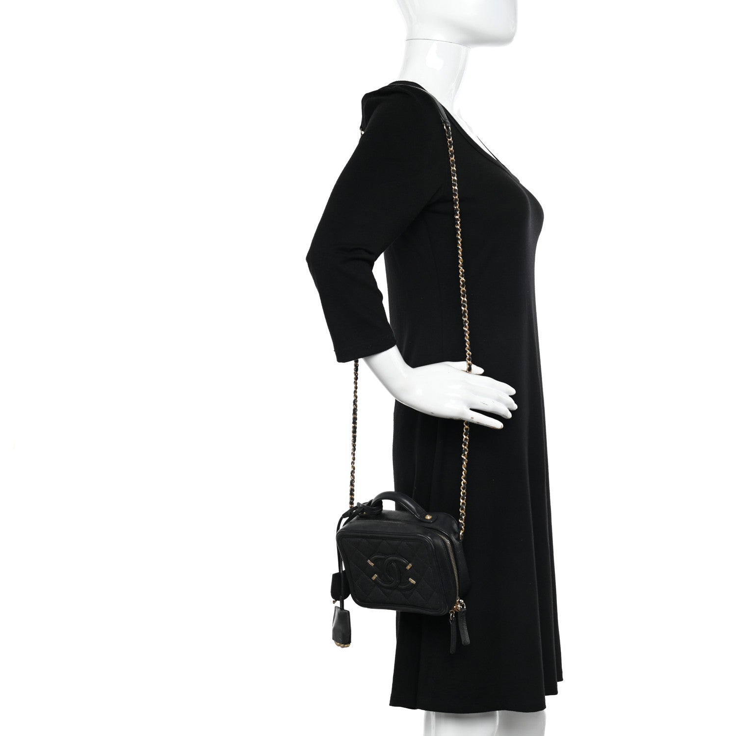 Chanel Caviar Quilted Small CC Filigree Vanity Case Black 2 of 9