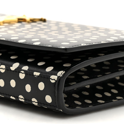 Saint Laurent Calfskin Polka Dot Print Monogram Chain Wallet Black Crema Soft 10 of 12