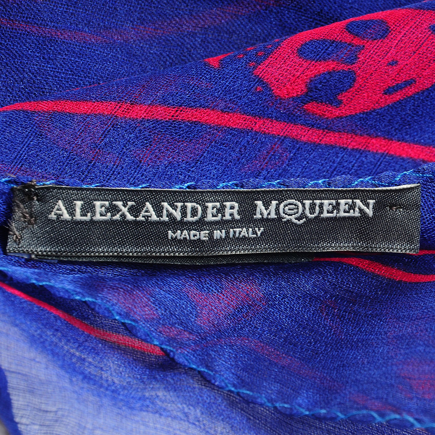 Alexander McQueen Silk Chiffon Skull Scarf Blue Hot Pink 4 of 5