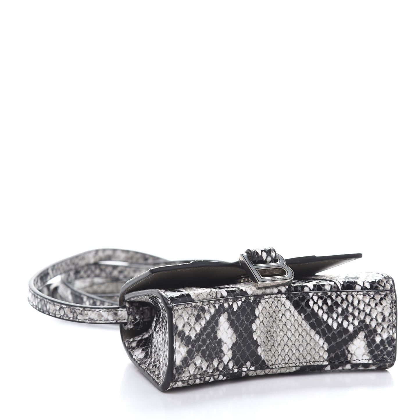 Shiny Calfskin Python Effect Hourglass Top Handle Bag Mini Black White