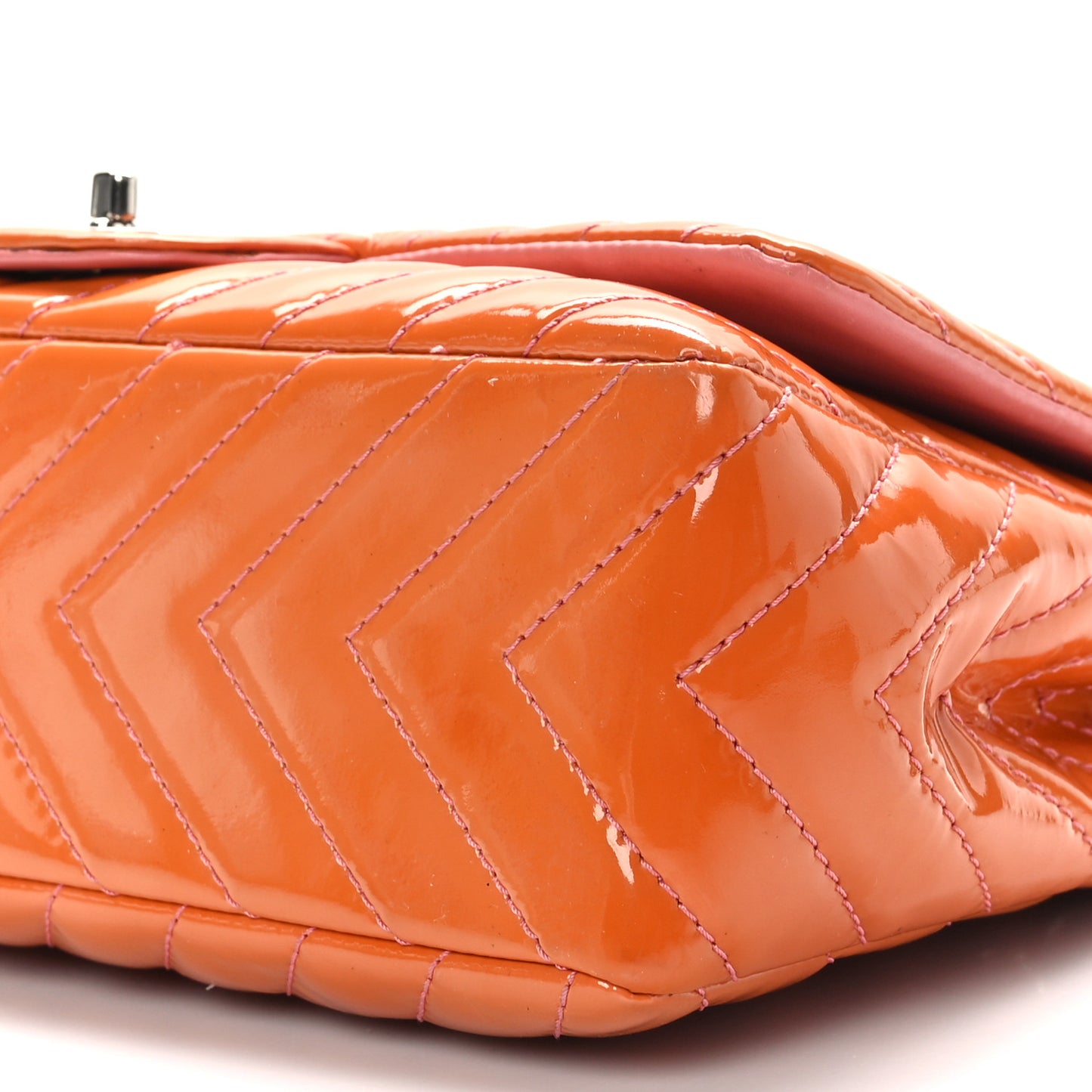 Patent Chevron Quilted Jumbo Single Flap Pink