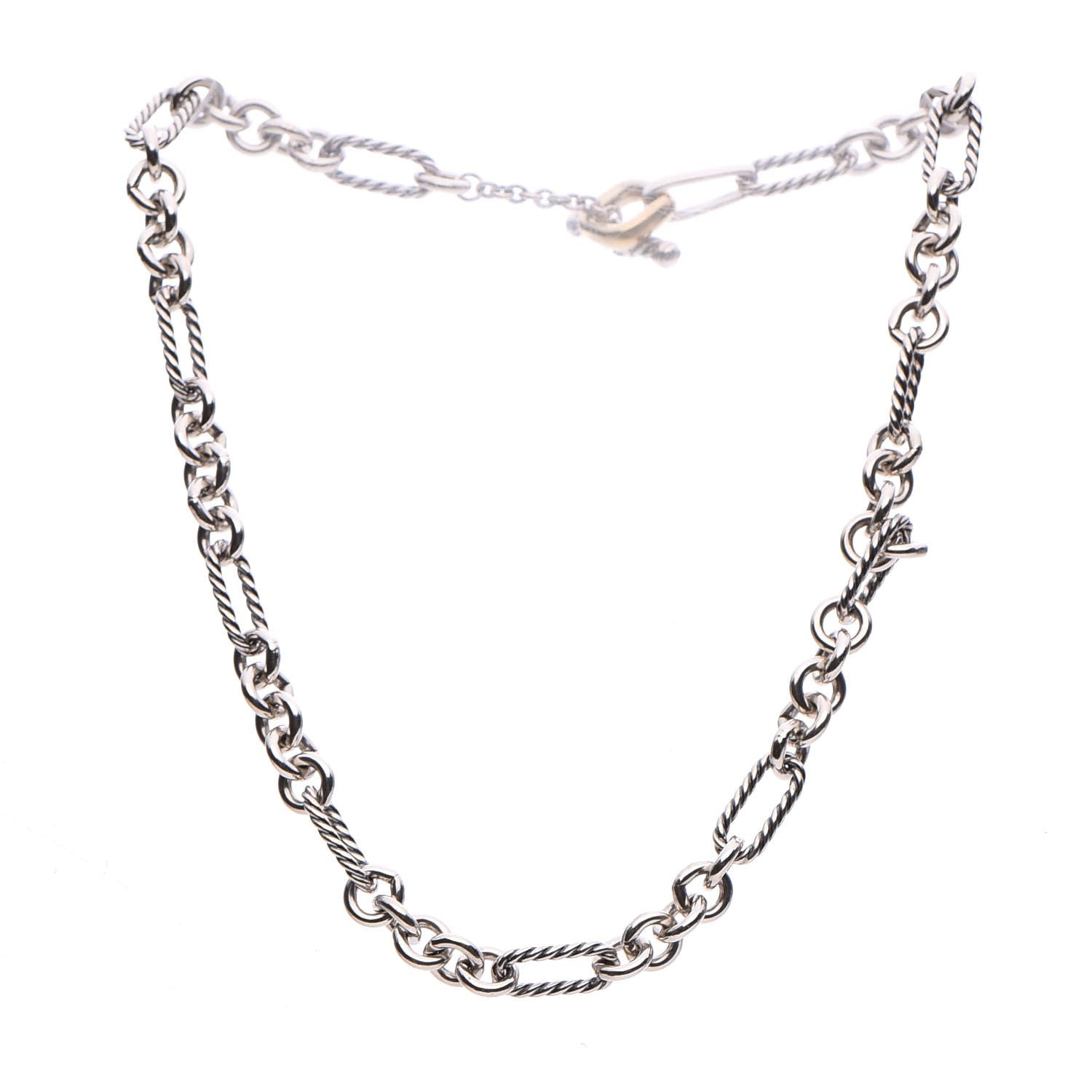 David Yurman Sterling Silver 18K Yellow Gold Link Figaro Link Toggle Necklace 15.5 3 of 6