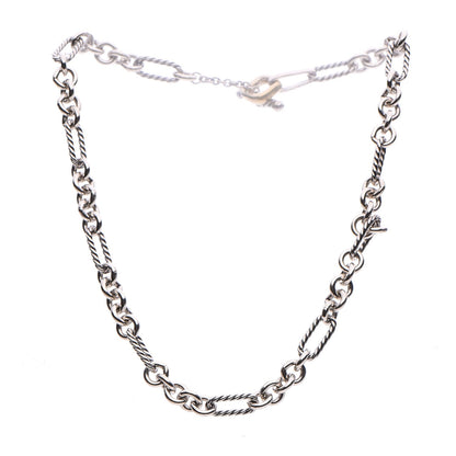 David Yurman Sterling Silver 18K Yellow Gold Link Figaro Link Toggle Necklace 15.5 3 of 6