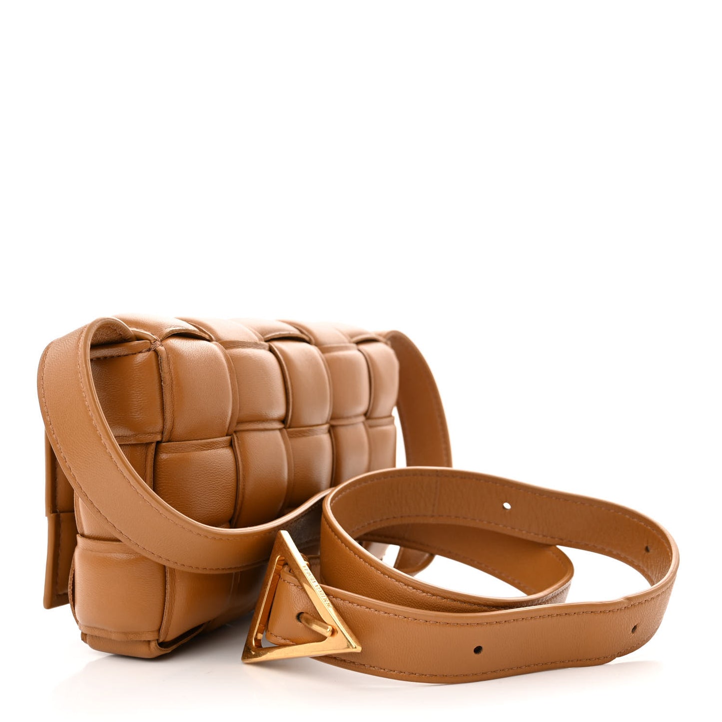 Nappa Maxi Intreccio Small Padded Cassette Crossbody Bag Camel
