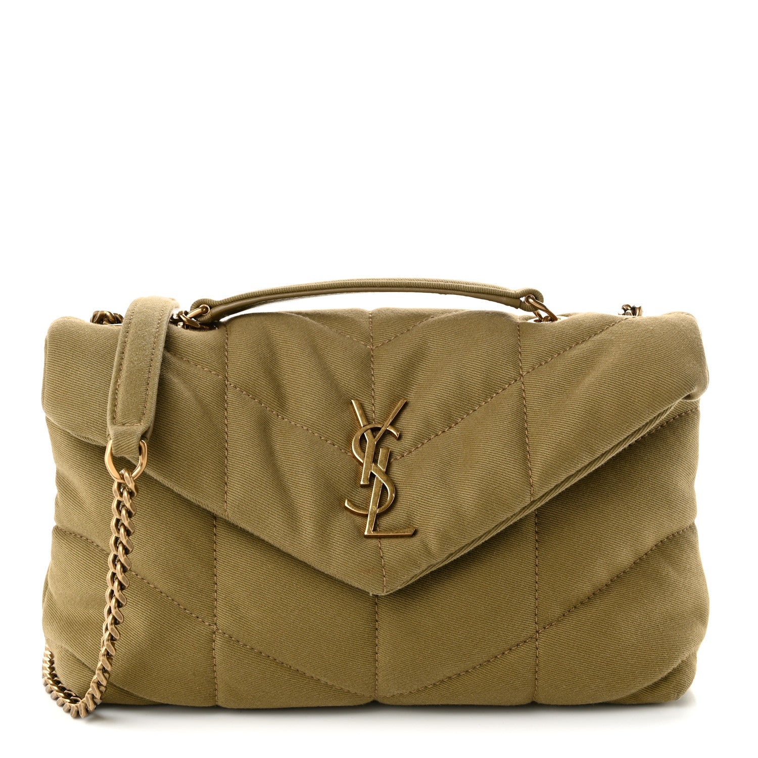 Saint Laurent Canvas Quilted Toy Loulou Puffer Monogram Chain Satchel Fir Green 1 of 10