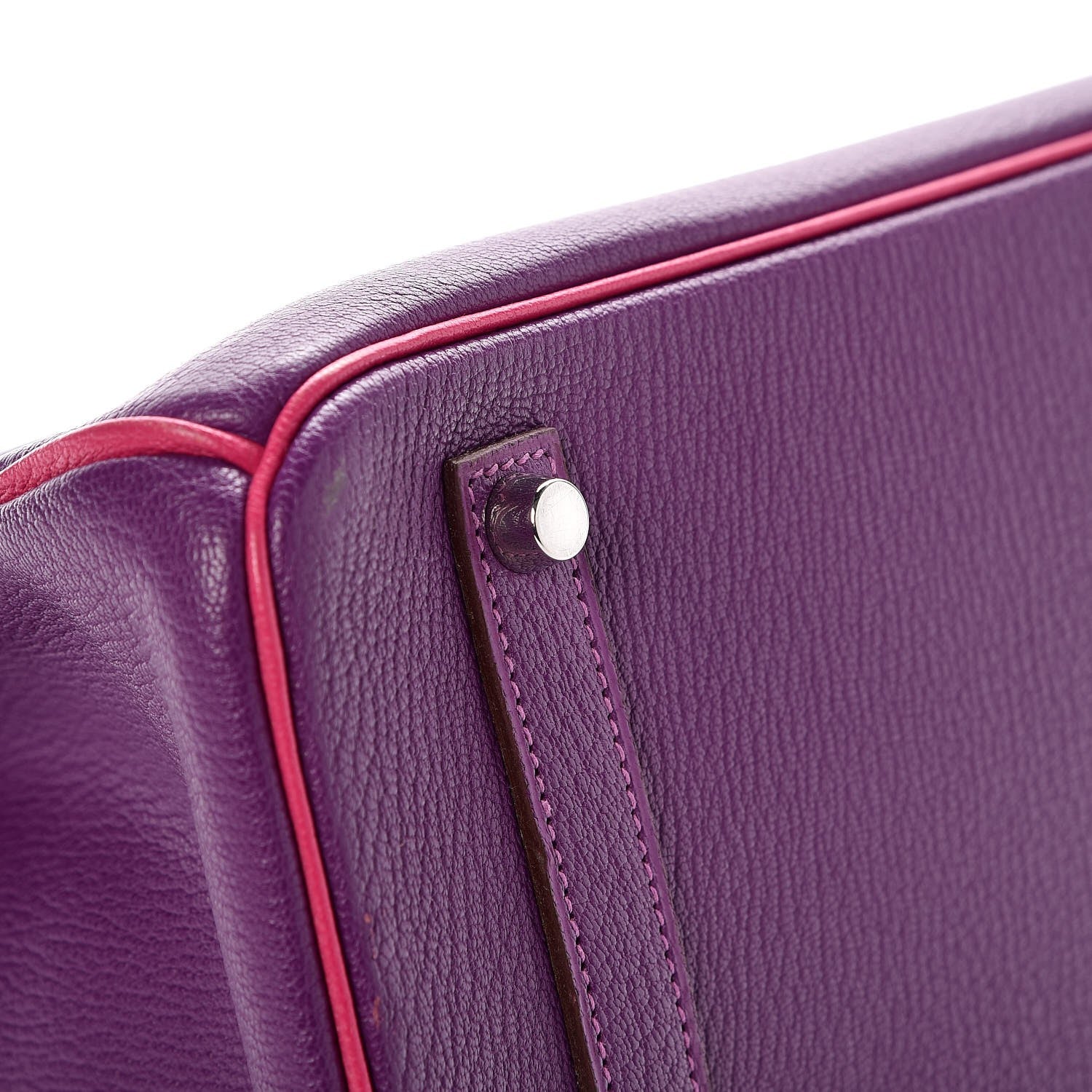 Hermes Chevre Mangalore Bi-Color Horseshoe Birkin 35 Ultraviolet Rose Tyrien 7 of 35