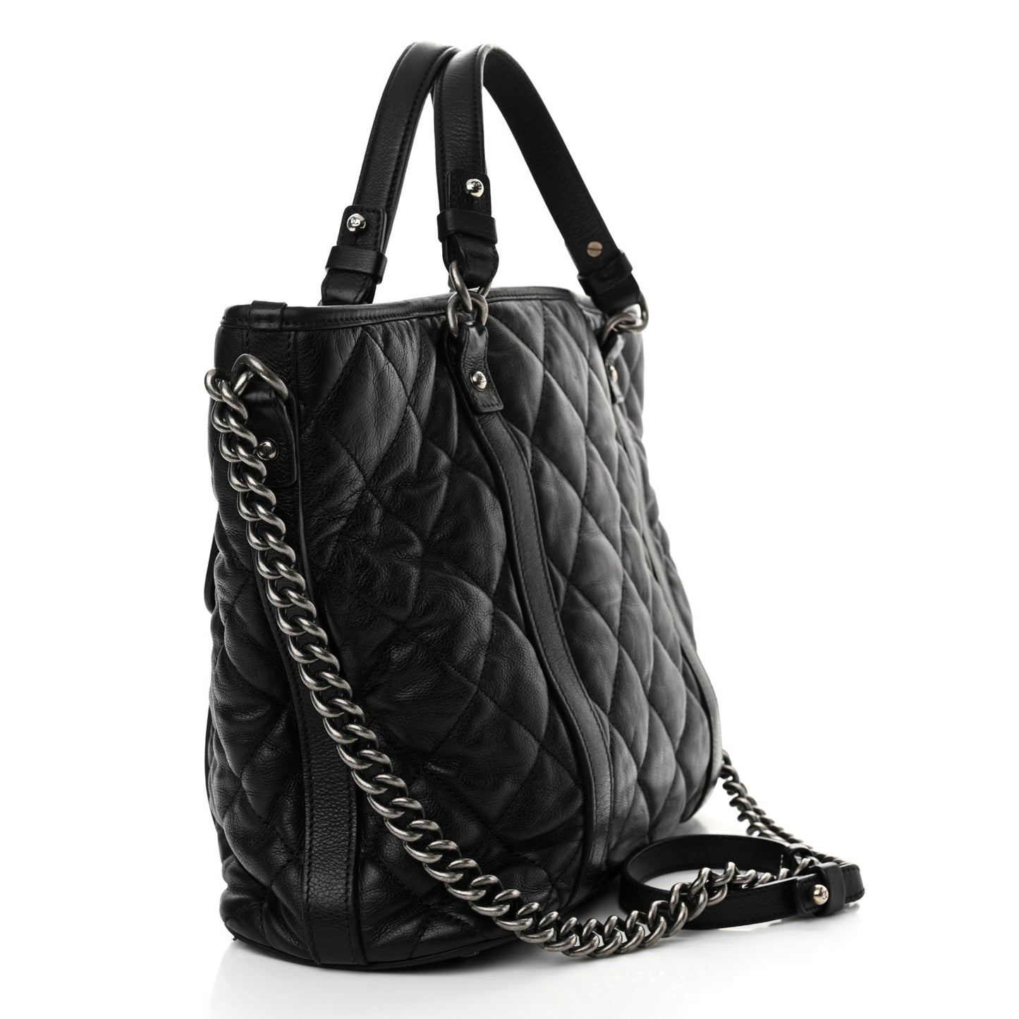 Calfskin Quilted Small Casual Riviera Tote Black