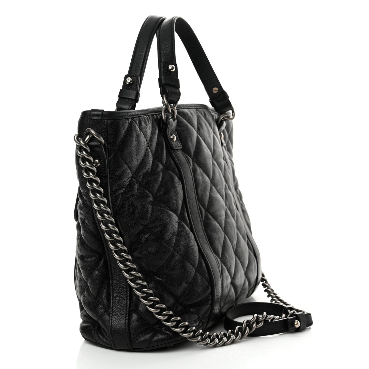 Chanel Calfskin Quilted Small Casual Riviera Tote Black 3 of 14