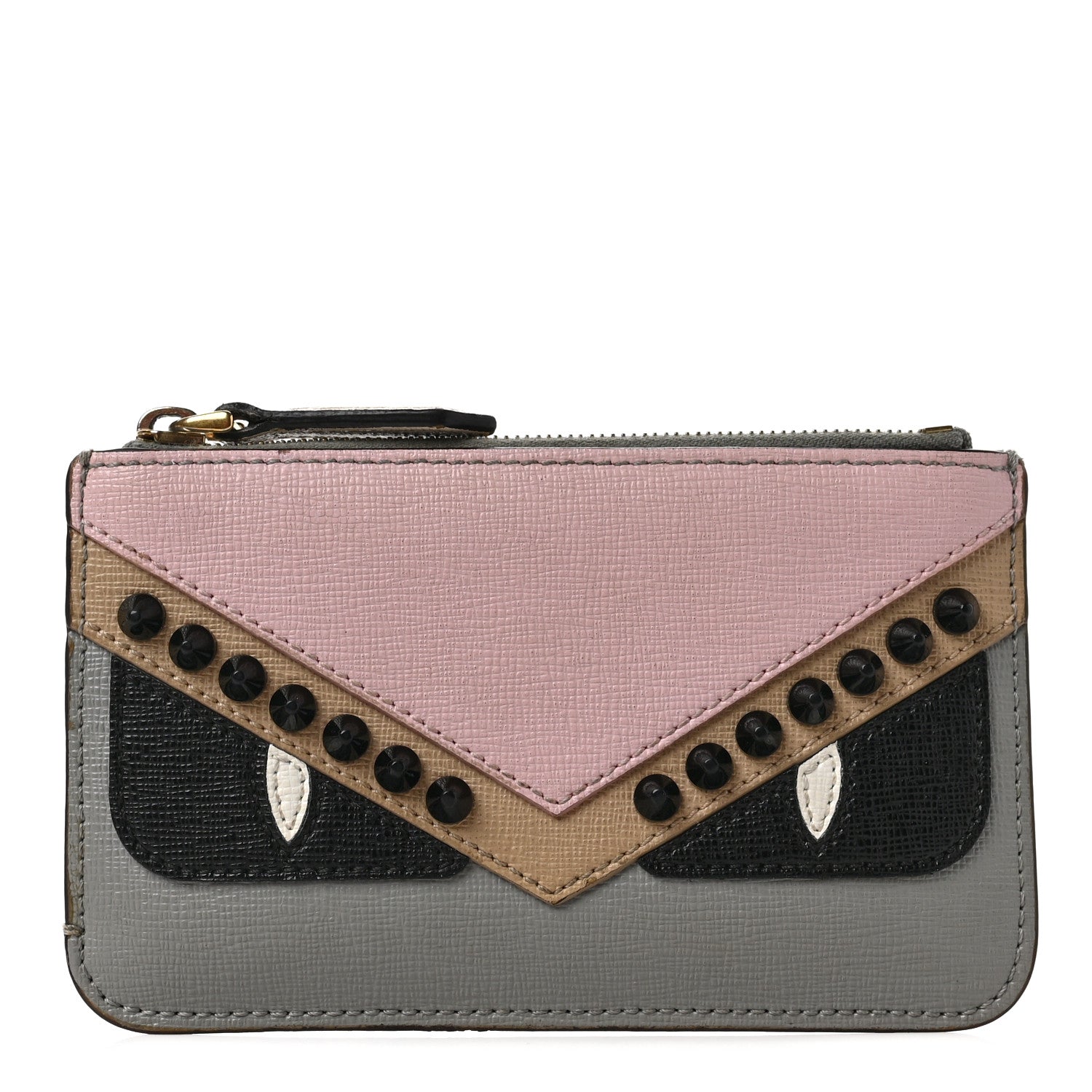 Fendi Vitello Elite Monster Eyes Studded Coin Pouch Key Case Ghiaccio Black Multicolor 1 of 6