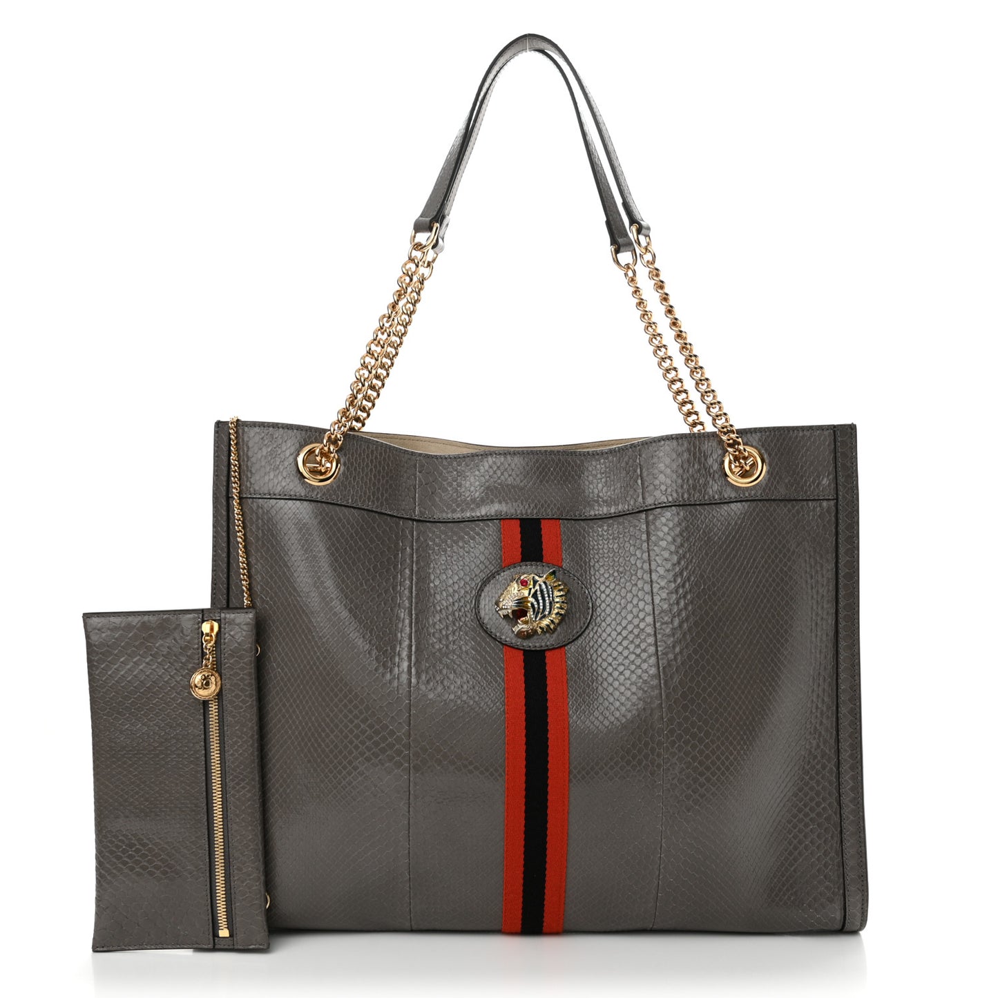 Snakeskin Large Rajah Chain Tote Dusty Grey
