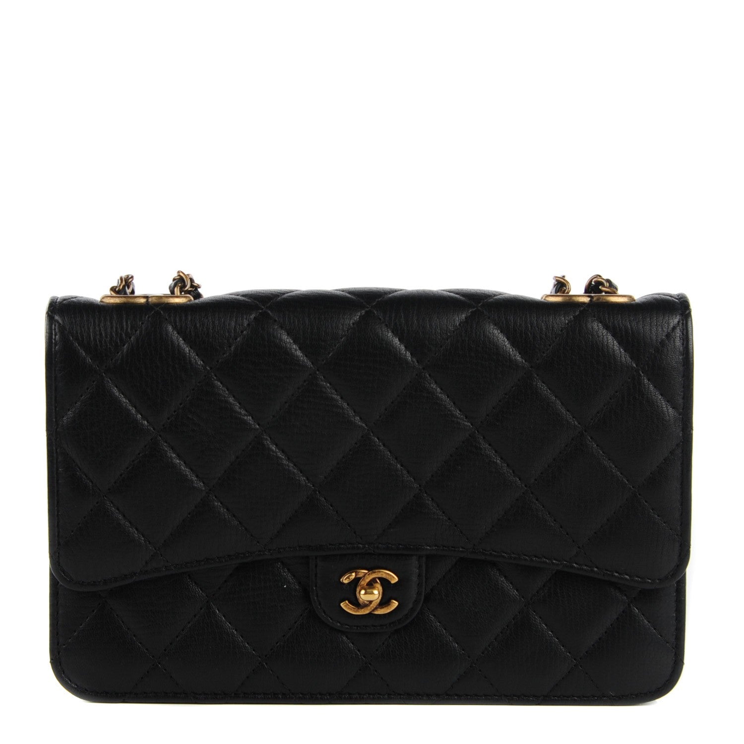 Chanel Goatskin Quilted CC Eyelet Wallet On Chain Black 1 of 9