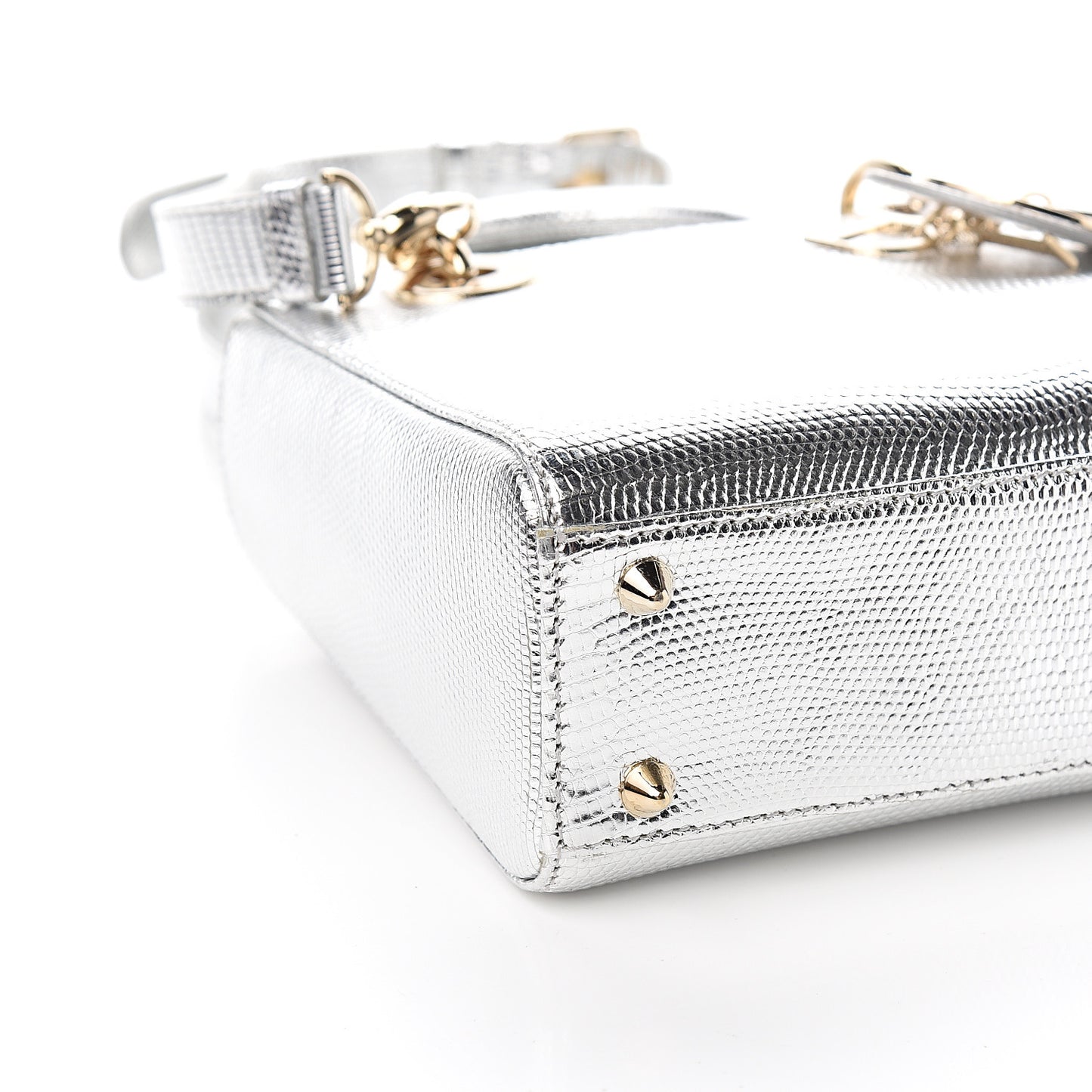 Metallic Lizard Small Lady Dior Argent