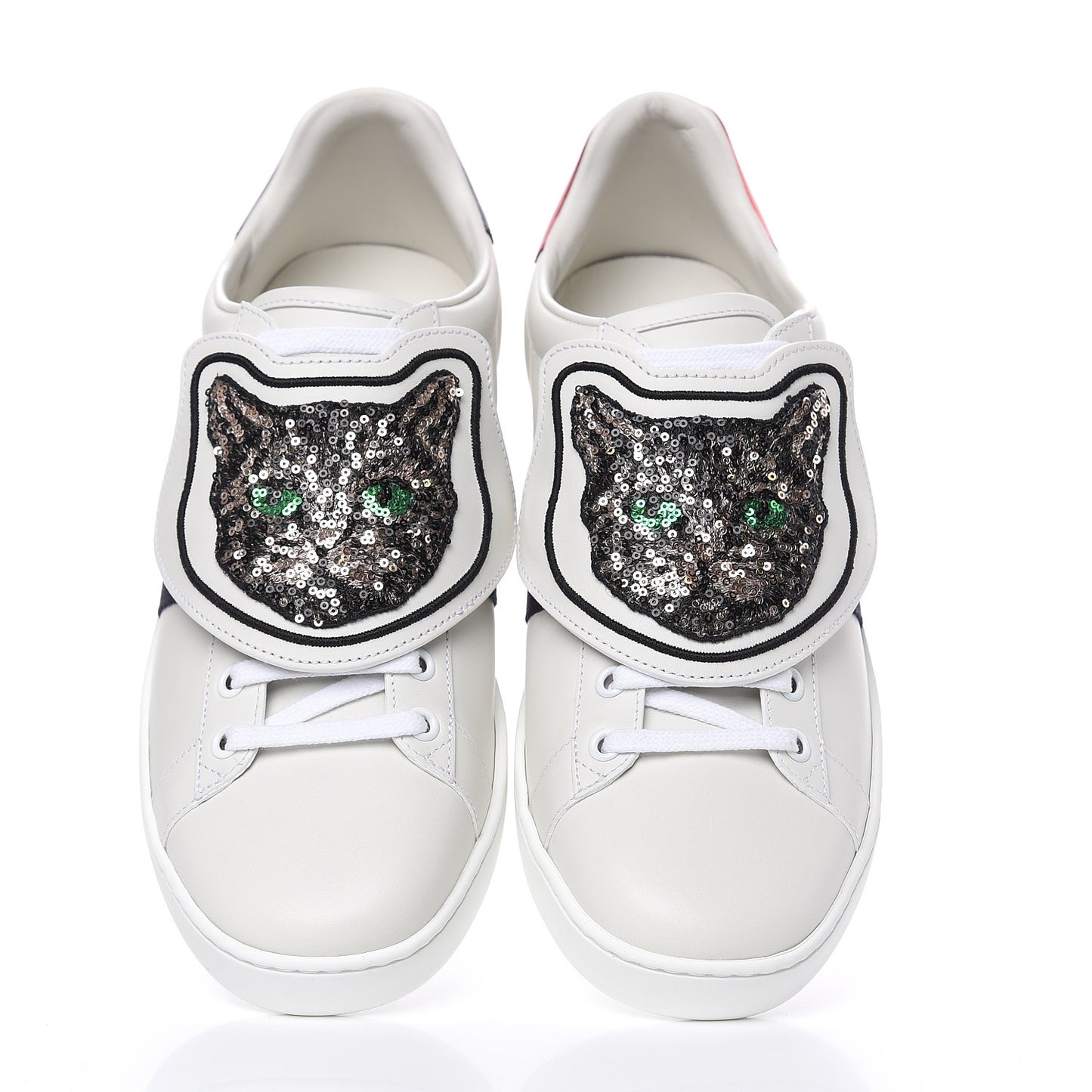 Calfskin Sequins Web Cat Womens Ace Sneakers 40 White