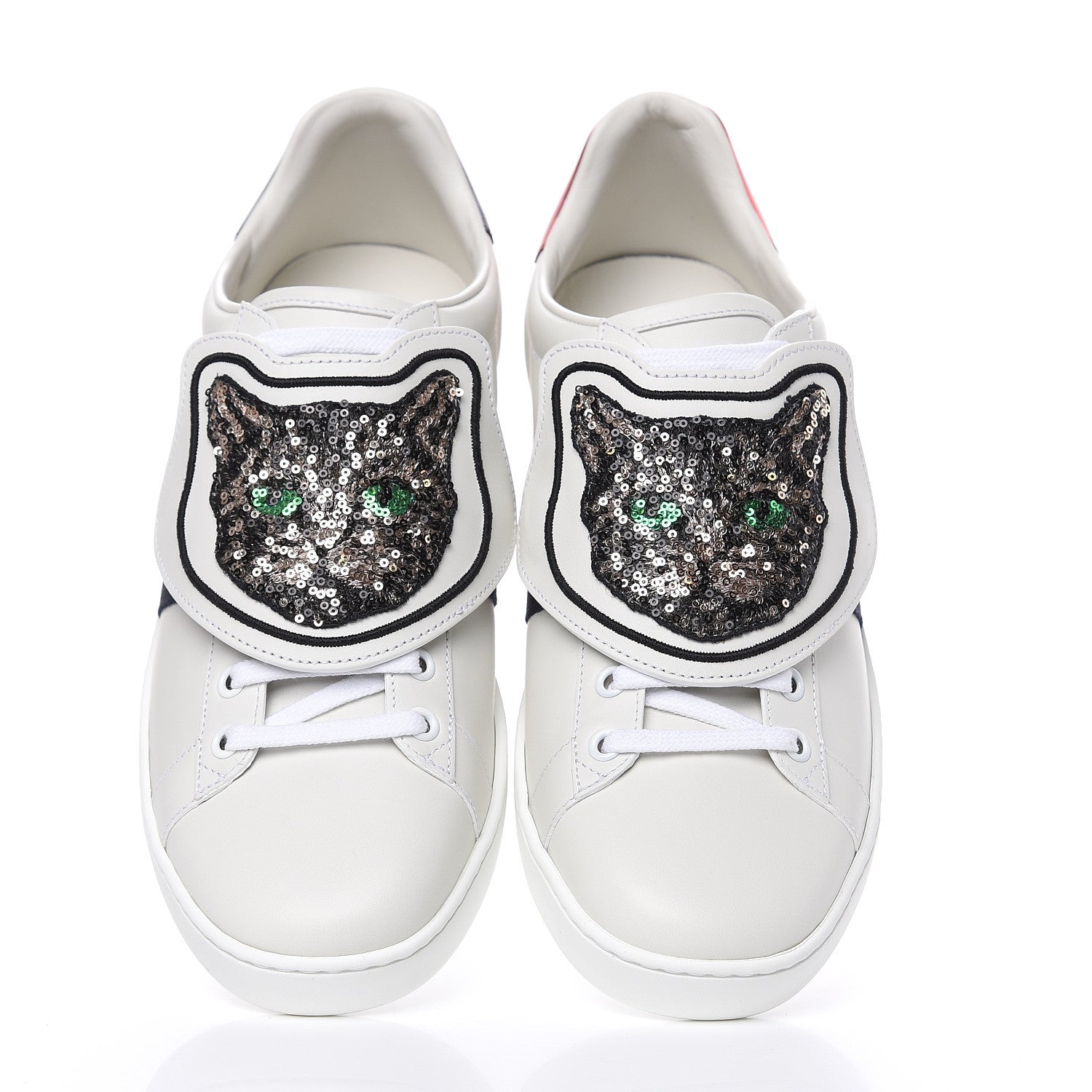 Gucci Calfskin Sequins Web Cat Womens Ace Sneakers 40 White 6 of 11