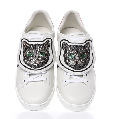 Gucci Calfskin Sequins Web Cat Womens Ace Sneakers 40 White 6 of 11