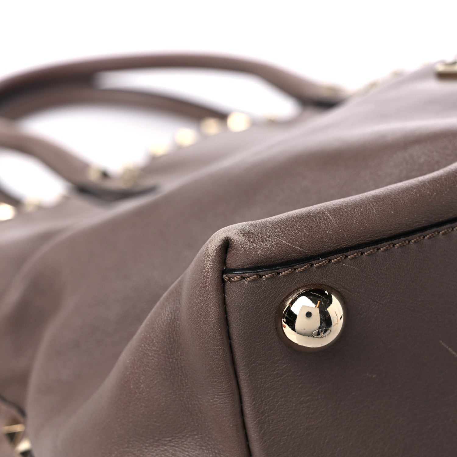 Valentino Garavani Vitello Rockstud Dome Satchel Taupe 9 of 16