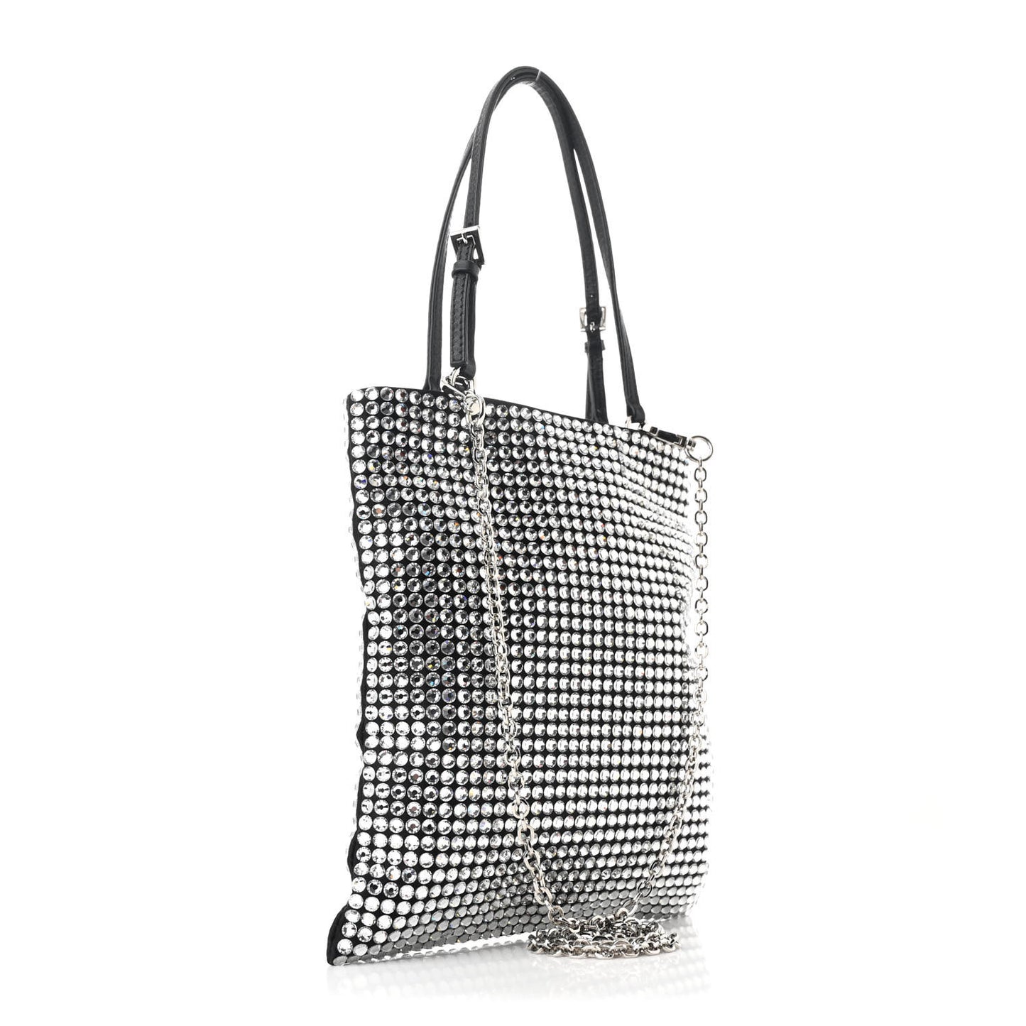 Satin Crystal Metal Triangle Logo Chain Crossbody Handbag Cristal