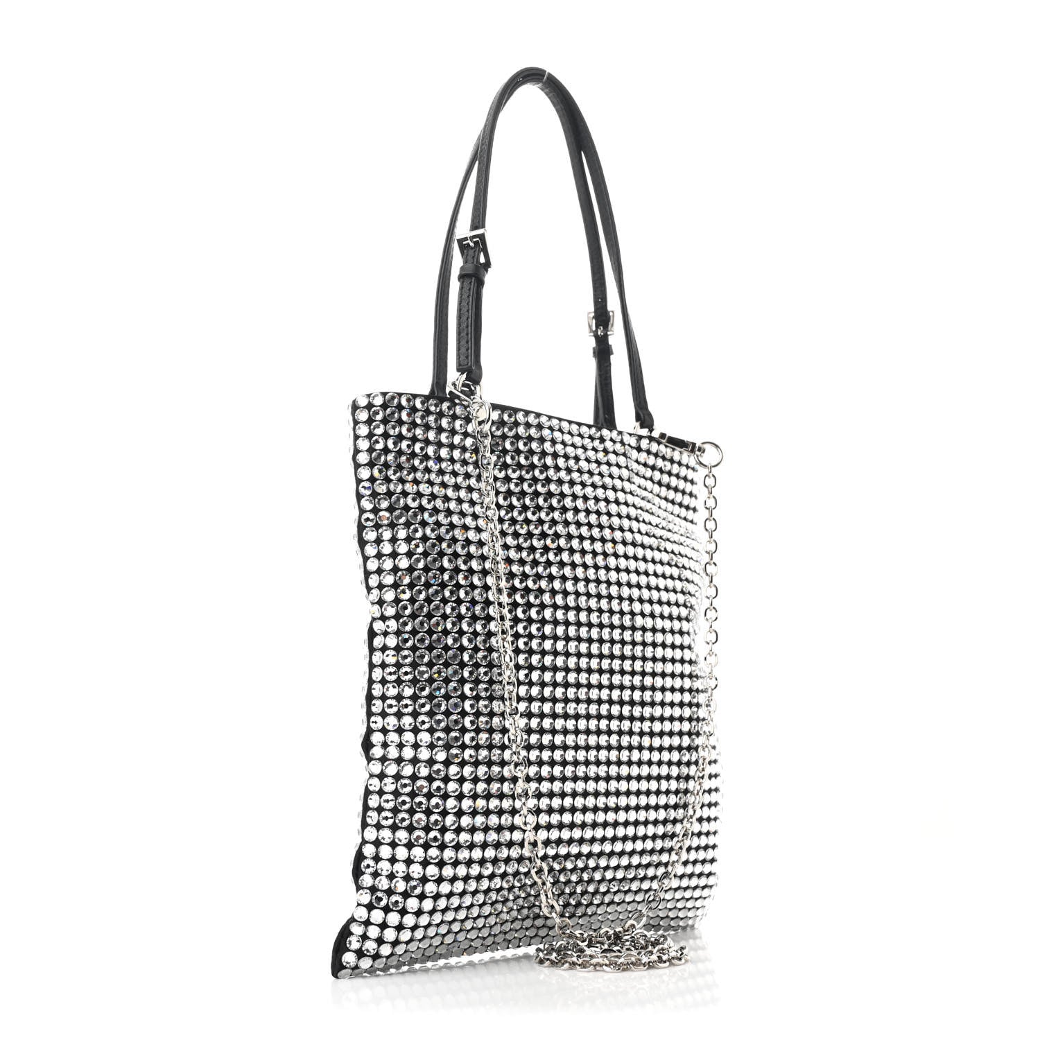 Prada Satin Crystal Metal Triangle Logo Chain Crossbody Handbag Cristal 3 of 10
