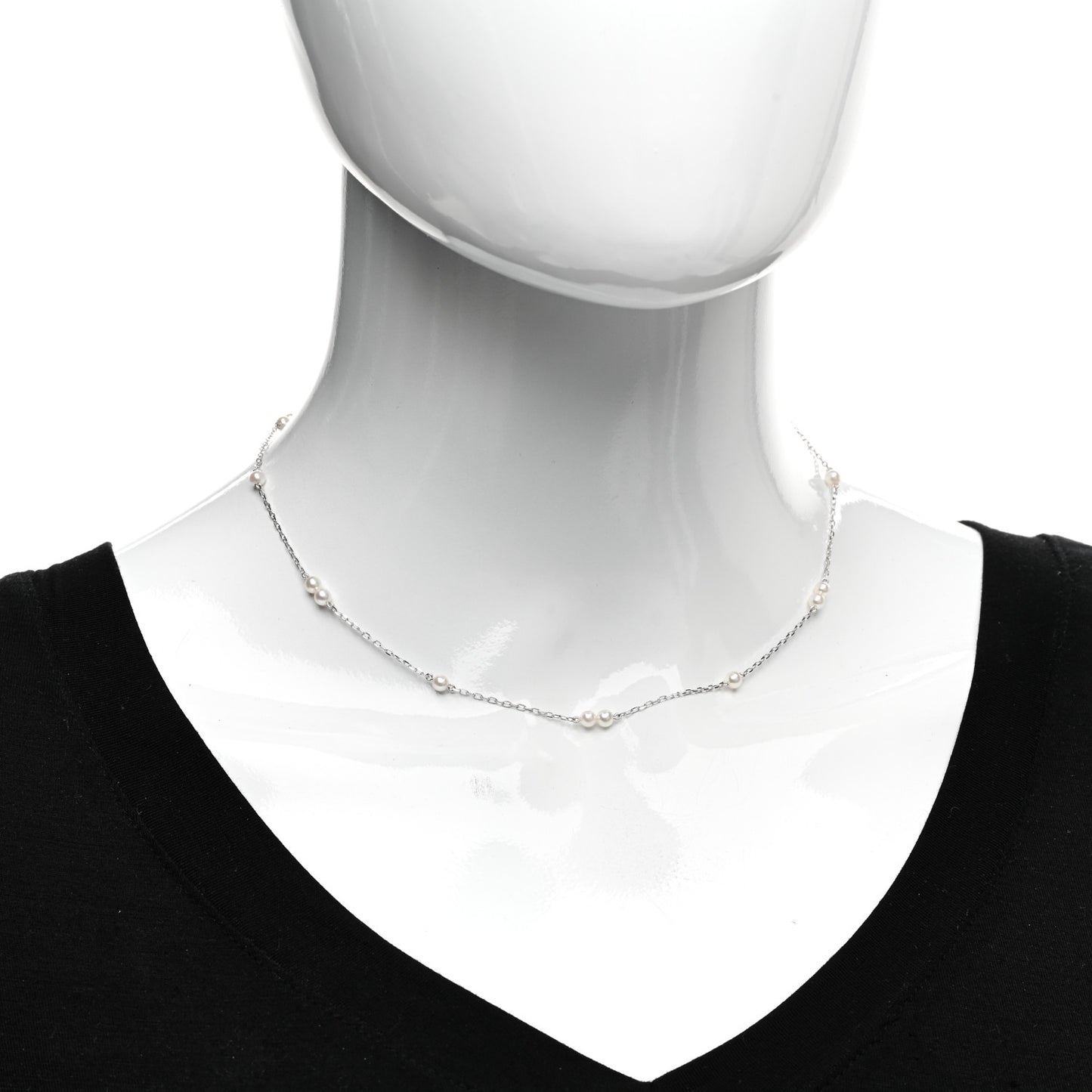 18K White Gold Akoya Pearl 3.5mm Station Necklace