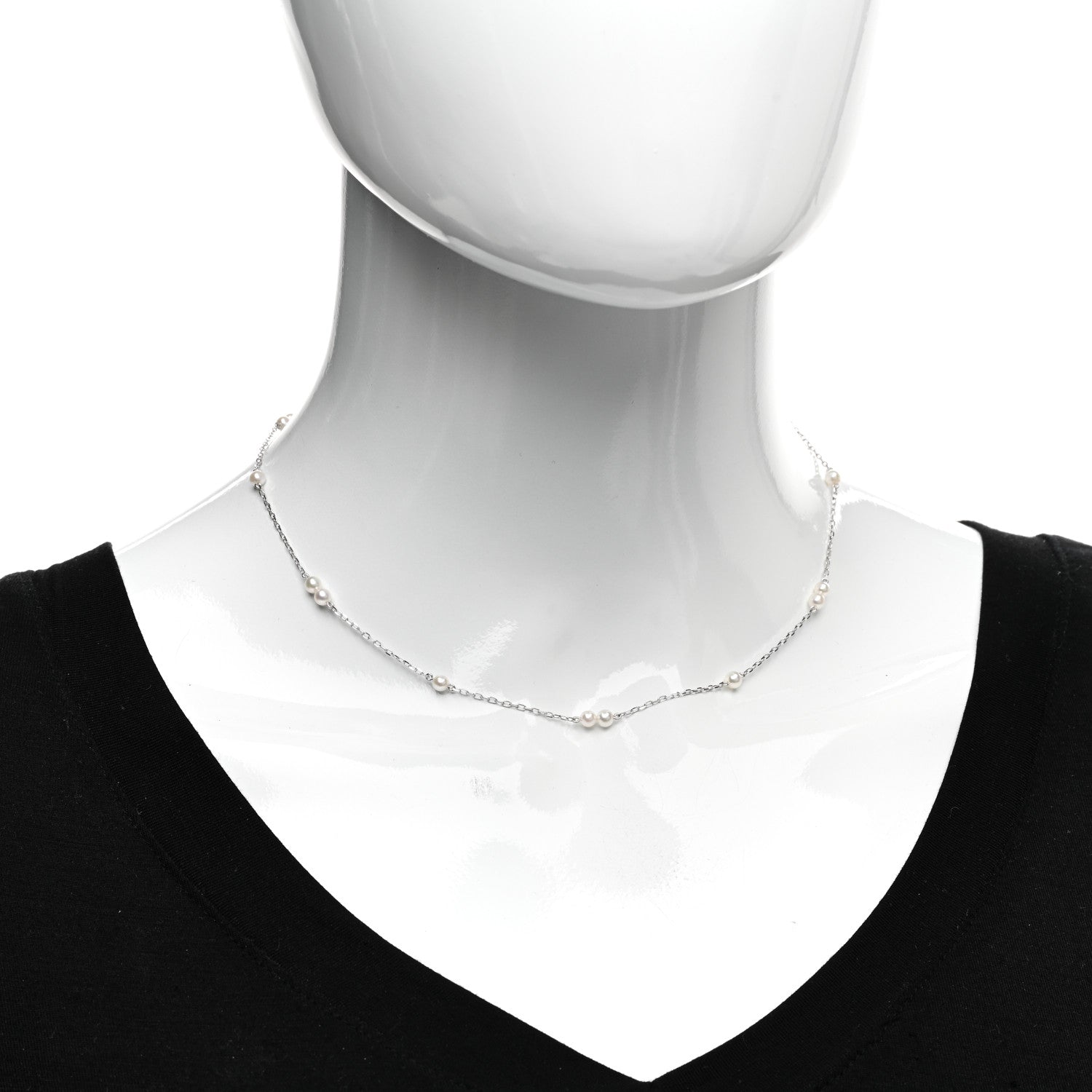 Mikimoto 18K White Gold Akoya Pearl 3.5mm Station Necklace 2 of 4