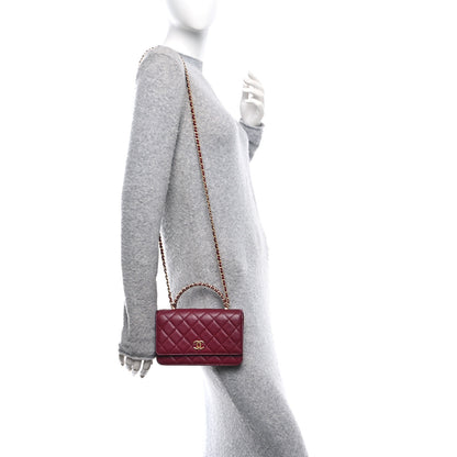 Chanel Lambskin Quilted Top Handle Wallet On Chain WOC  Burgundy 2 of 11