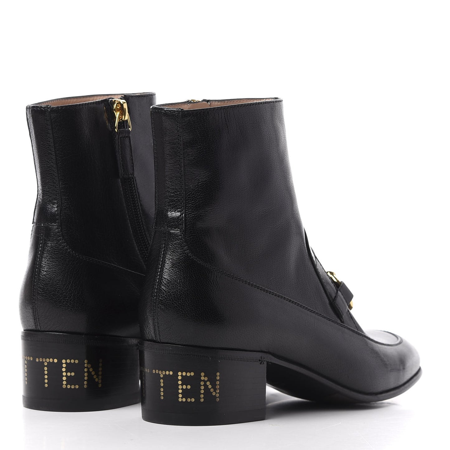 Goatskin Kitten Chain Horsebit Ankle Boots 38 Black