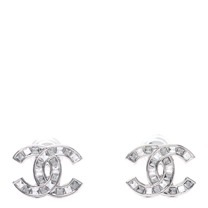 Chanel Baguette Crystal CC Earrings Silver Grey 1 of 5