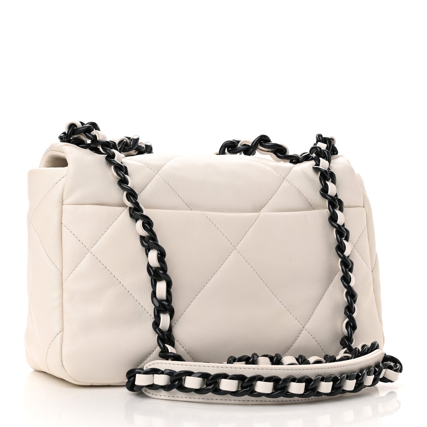 Glossy Calfskin Quilted Medium Chanel 19 Flap White Black