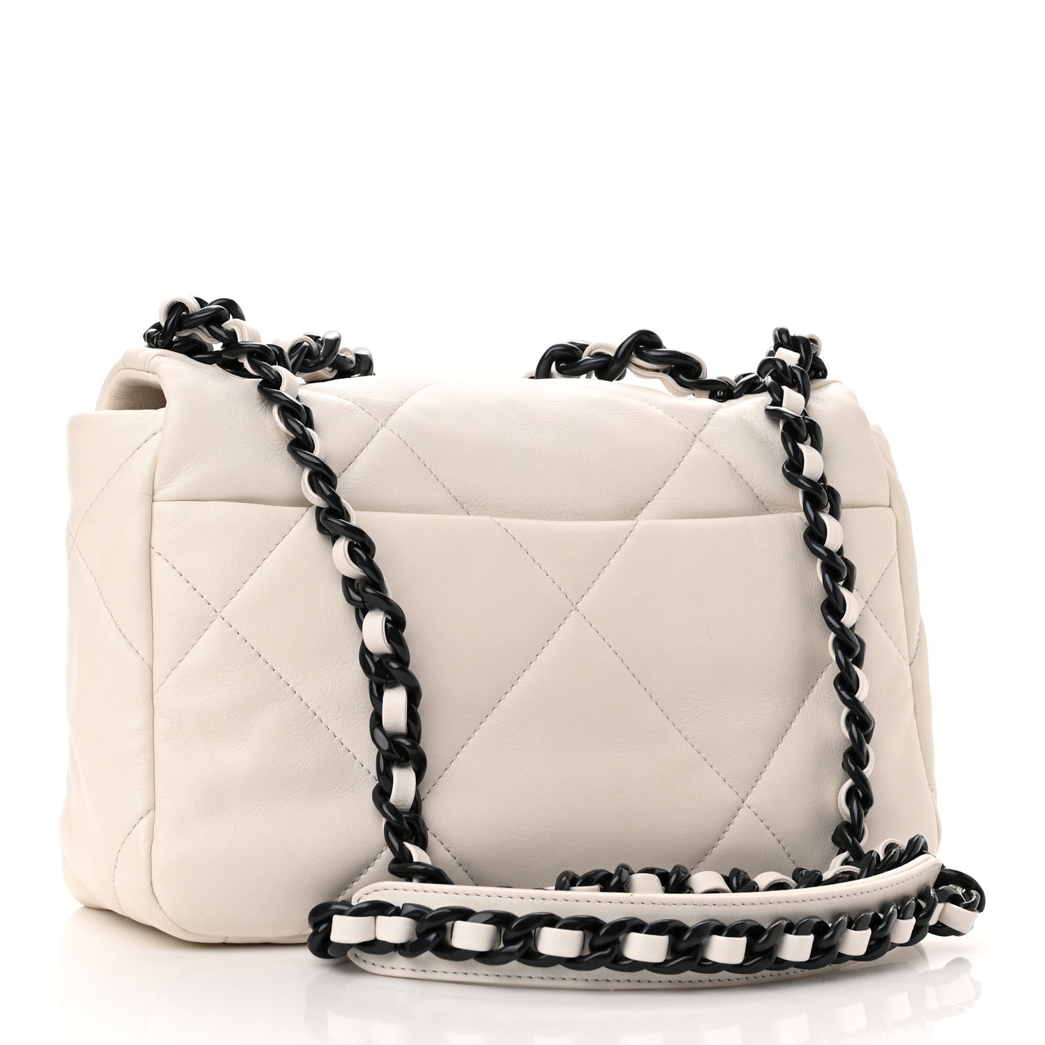 Chanel Glossy Calfskin Quilted Medium Chanel 19 Flap White Black 3 of 11