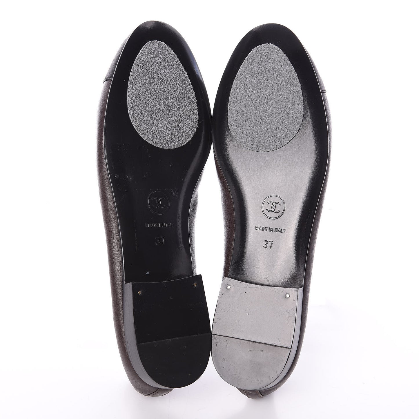 Lambskin Cap Toe Ballerina Flats 37 Black Brown