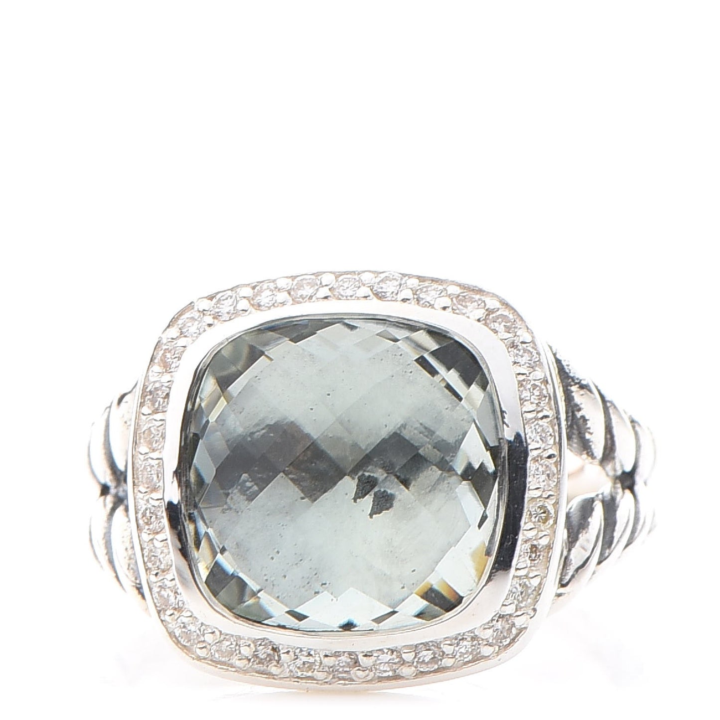 Sterling Silver Diamond Prasiolite 11mm Albion Ring 53 6.5