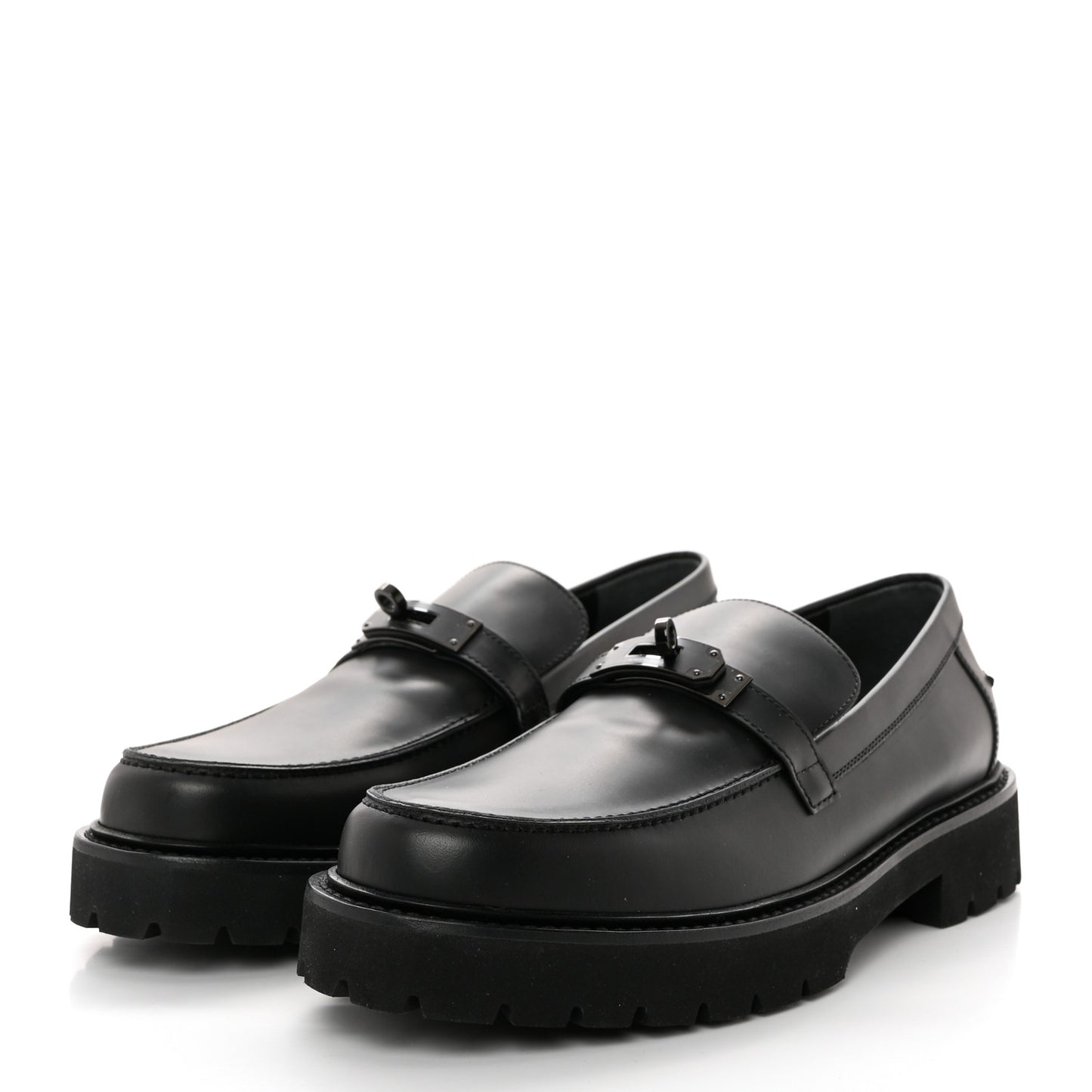 Glazed Calfskin Mens Icone Loafers 43 Black