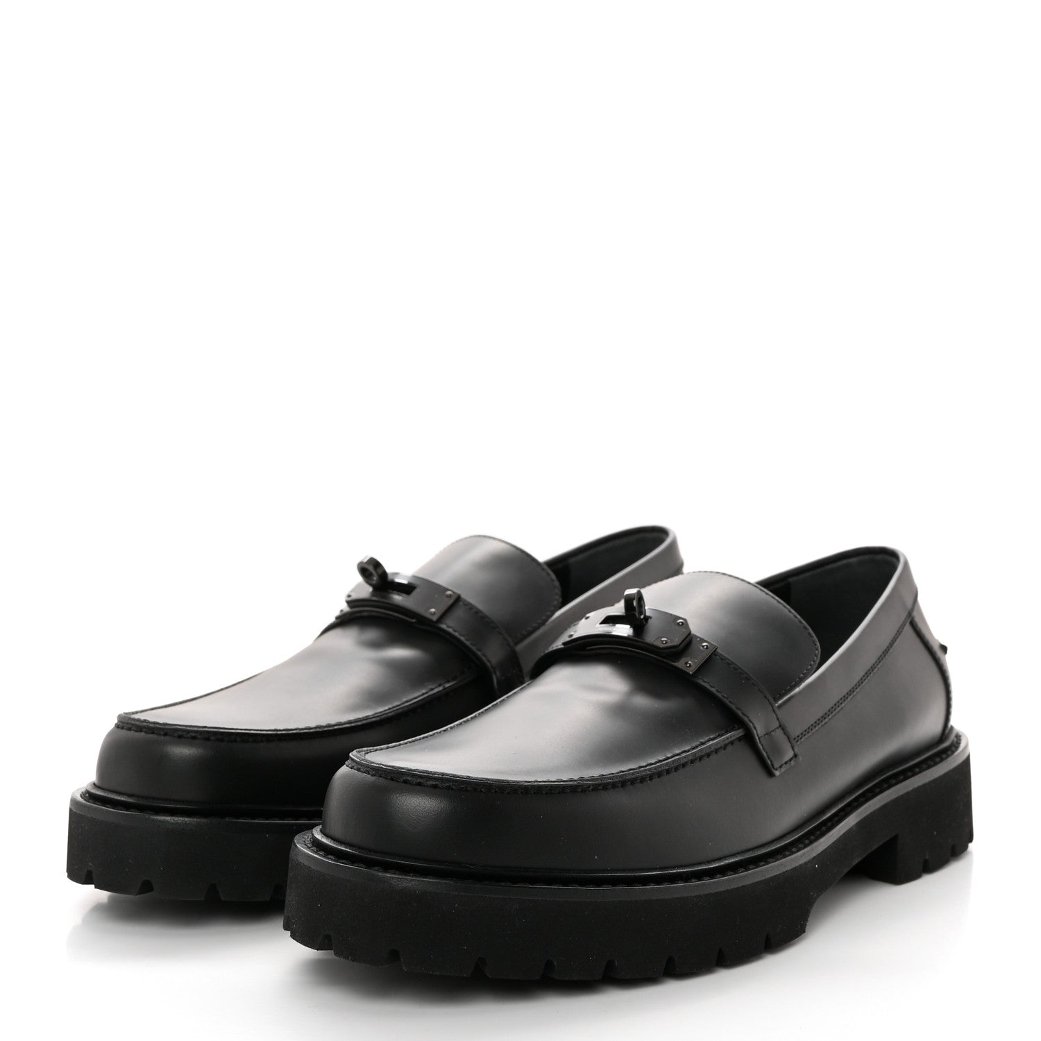 Hermes Glazed Calfskin Mens Icone Loafers 43 Black 3 of 8